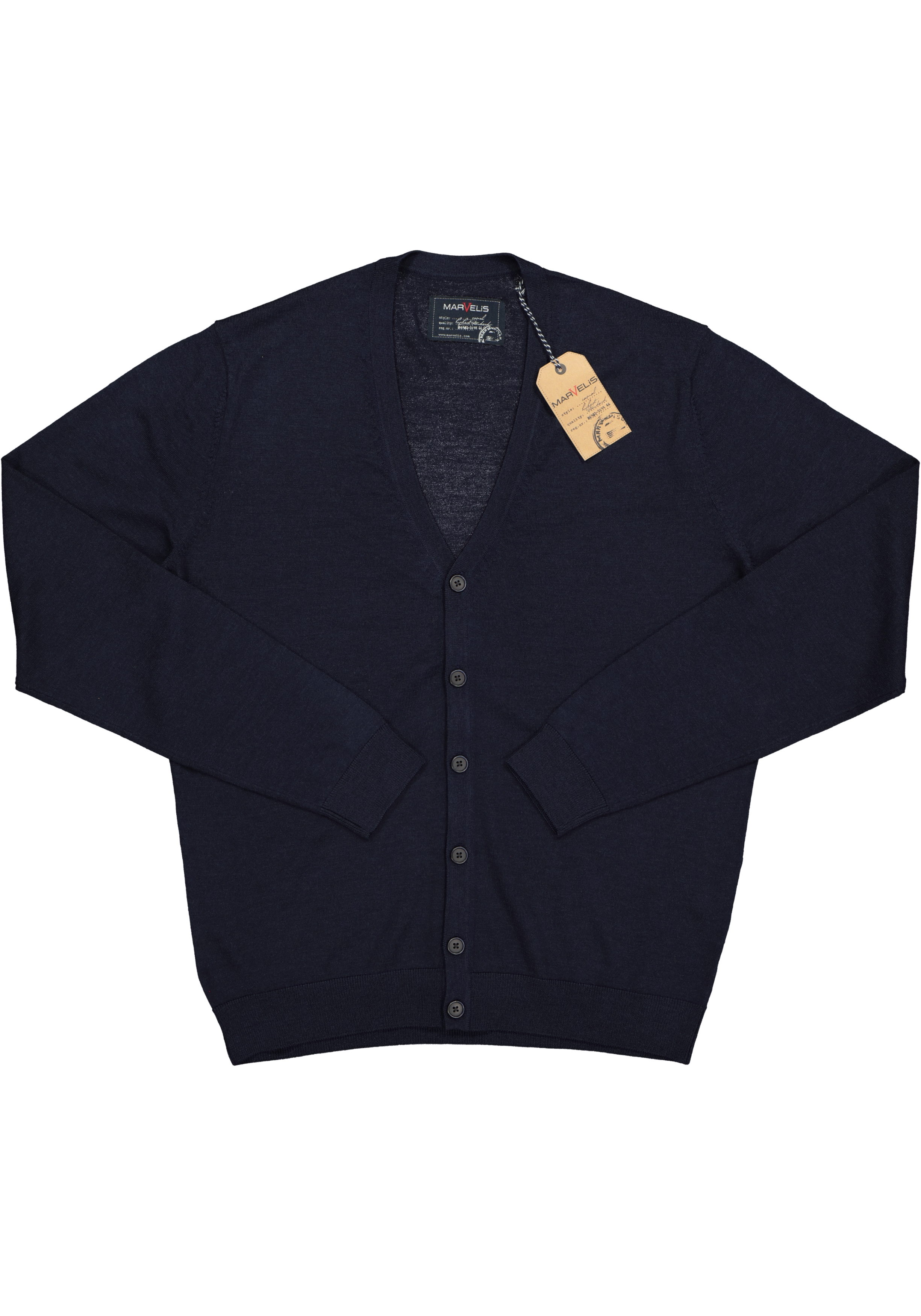 MARVELIS heren vest wol, V-hals, donkerblauw