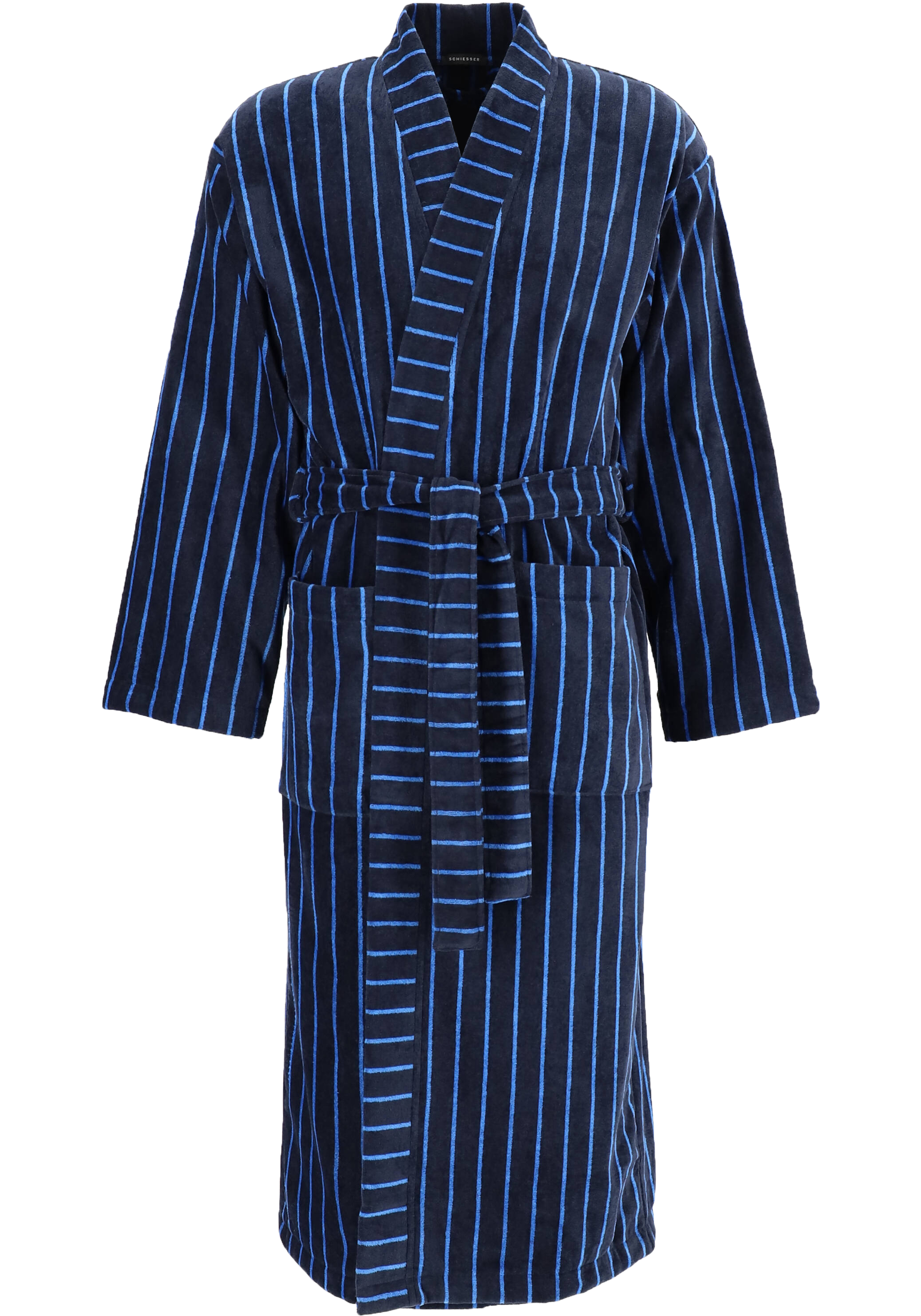 SCHIESSER heren badjas, ultralicht velours, donker blauw gestreept