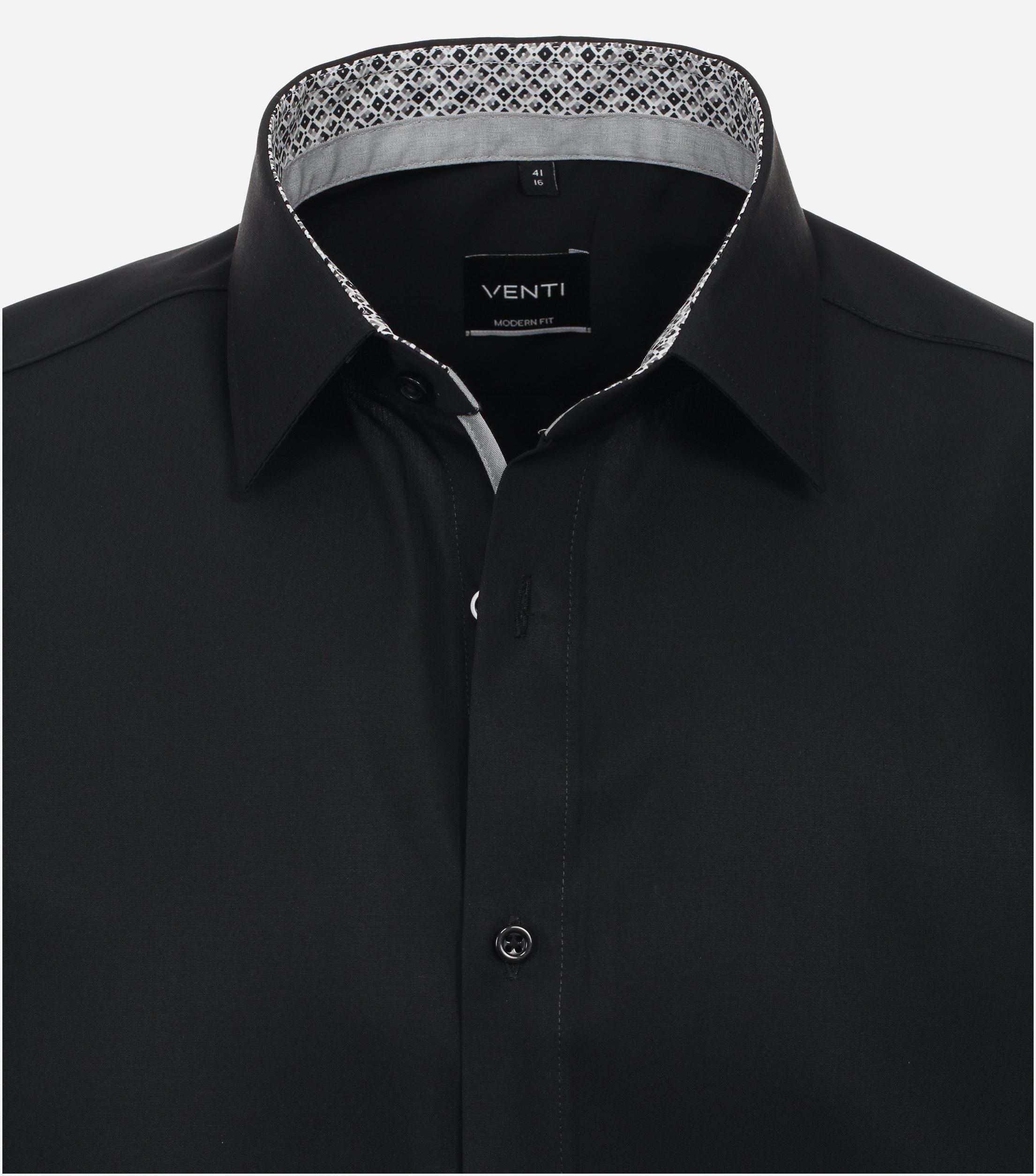 VENTI modern fit overhemd, korte mouw, popeline, zwart