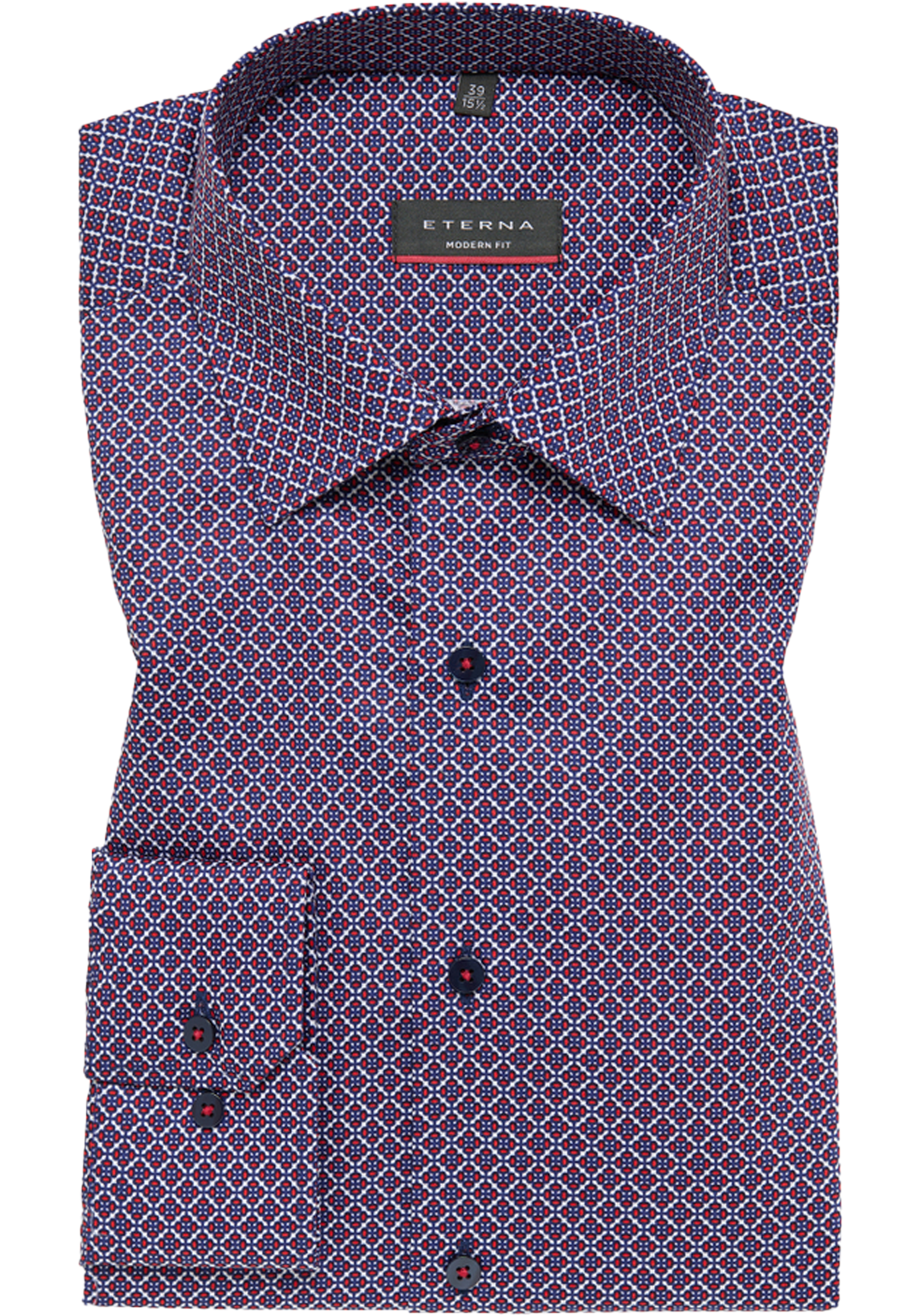 ETERNA modern fit overhemd overhemd, twill, rood, wit en blauw dessin