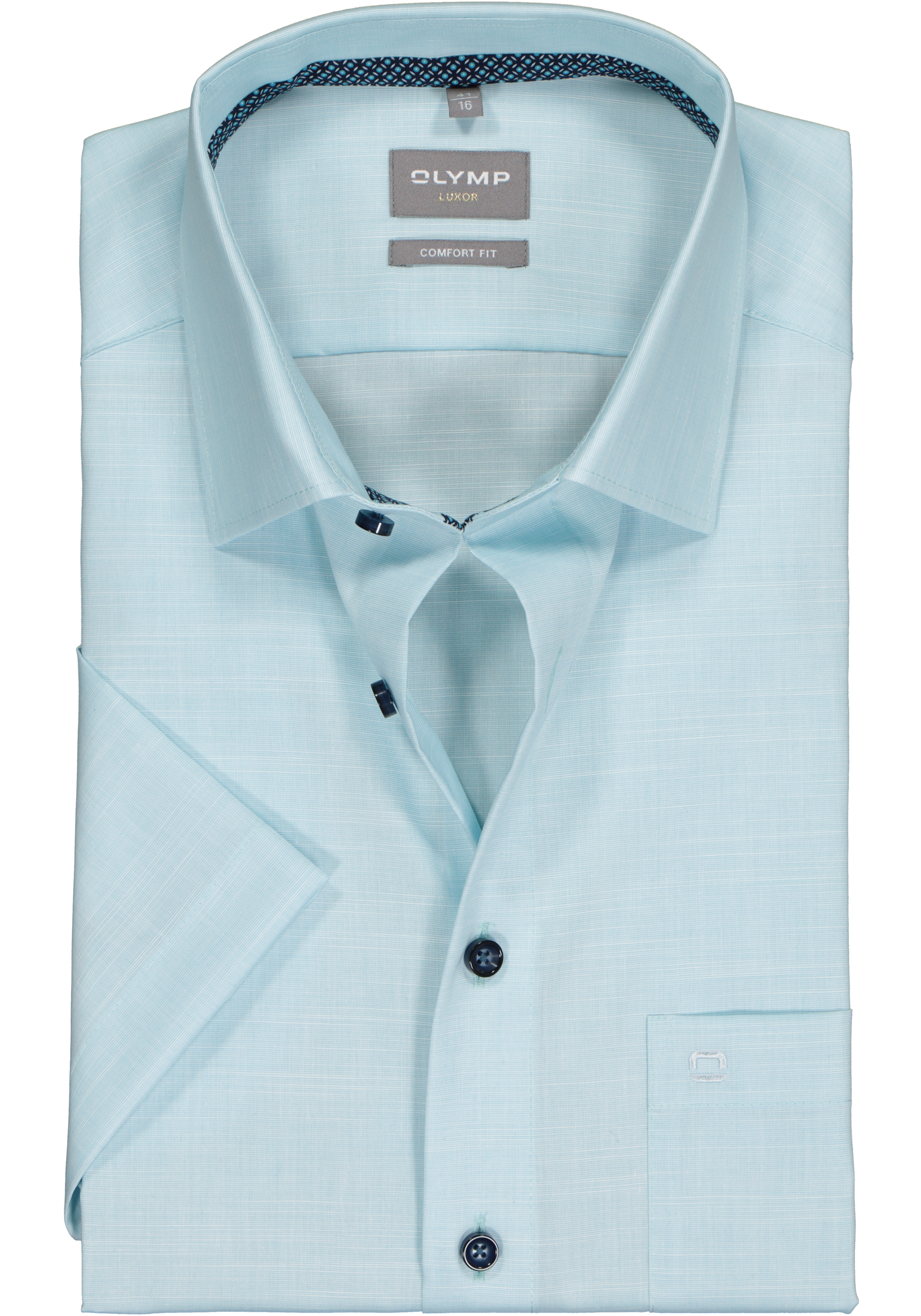 OLYMP comfort fit overhemd, korte mouw, structuur, licht aqua (contrast)