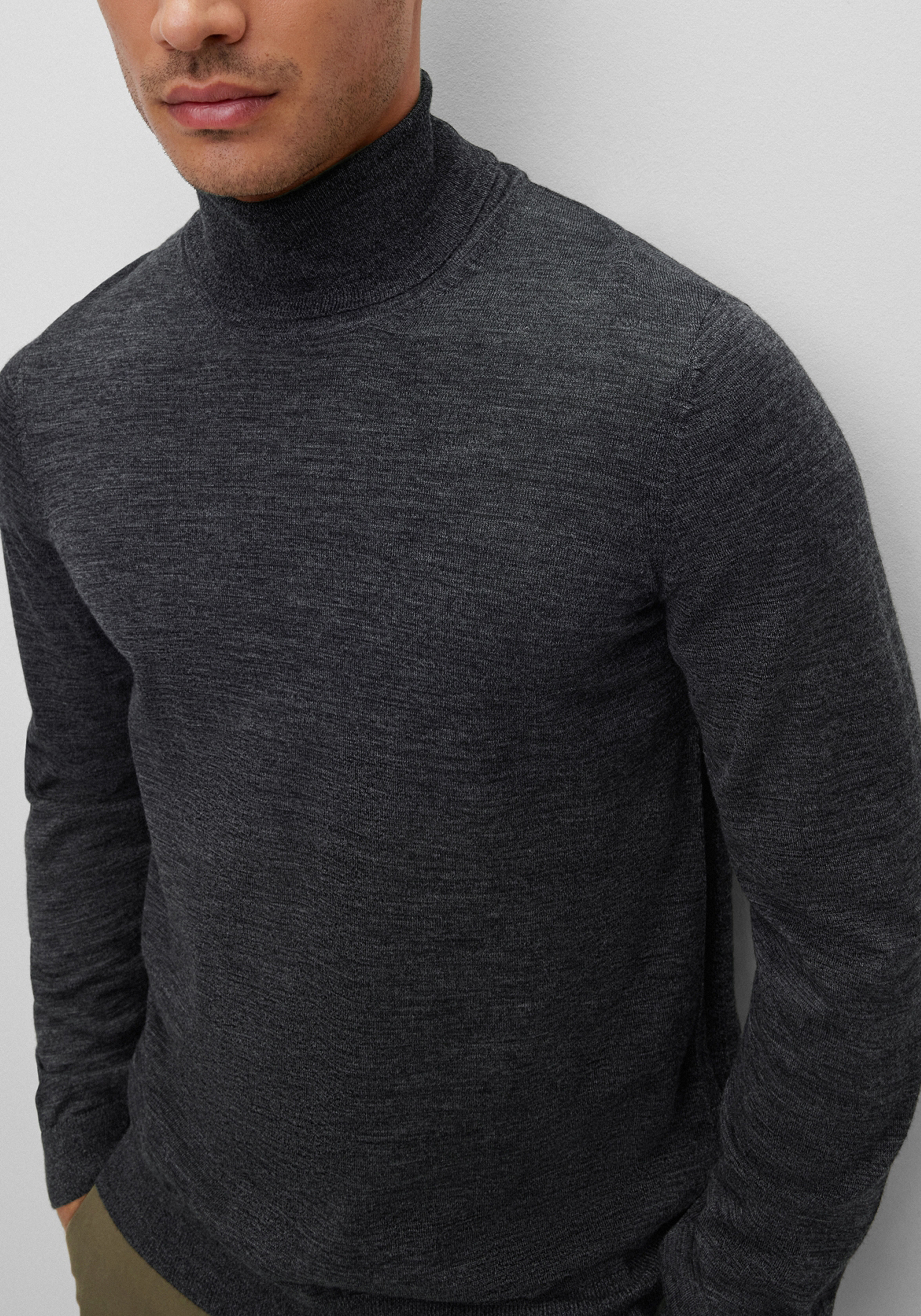 BOSS Musso slim fit trui wol, heren coltrui, zwart