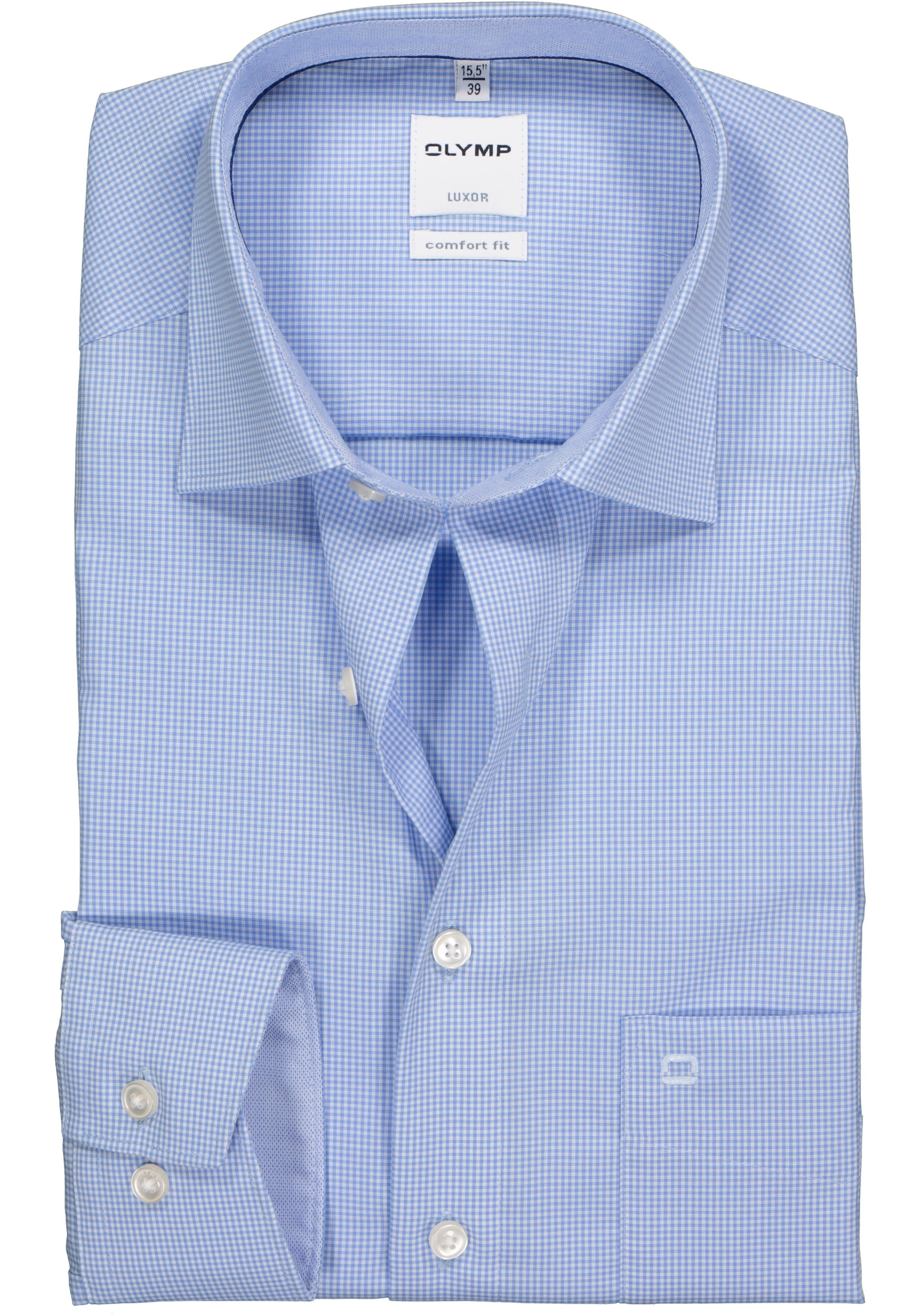 OLYMP Luxor comfort fit overhemd, lichtblauw met wit geruit (contrast)  