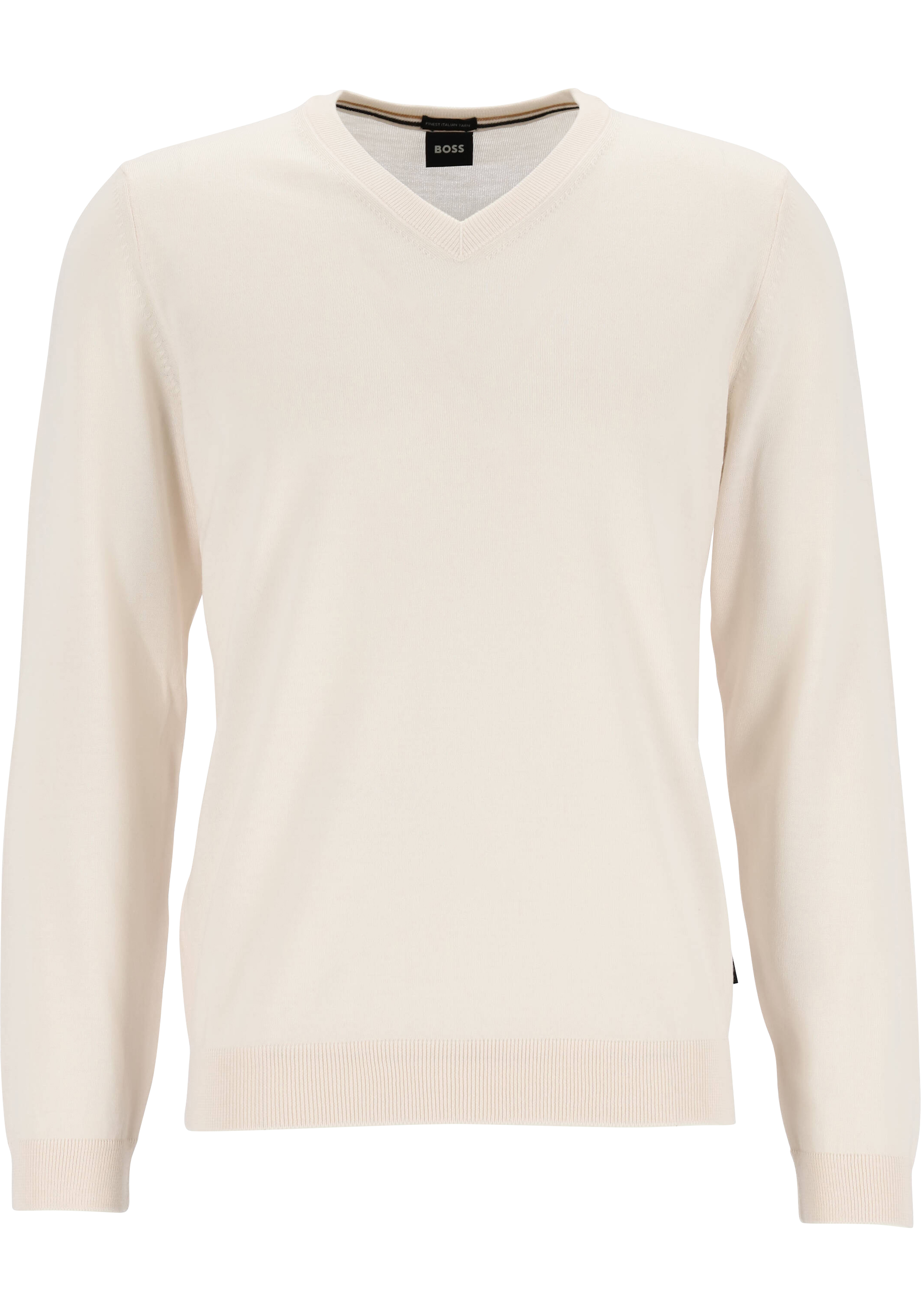 BOSS Melba slim fit trui wol, heren pullover met V-hals, wit