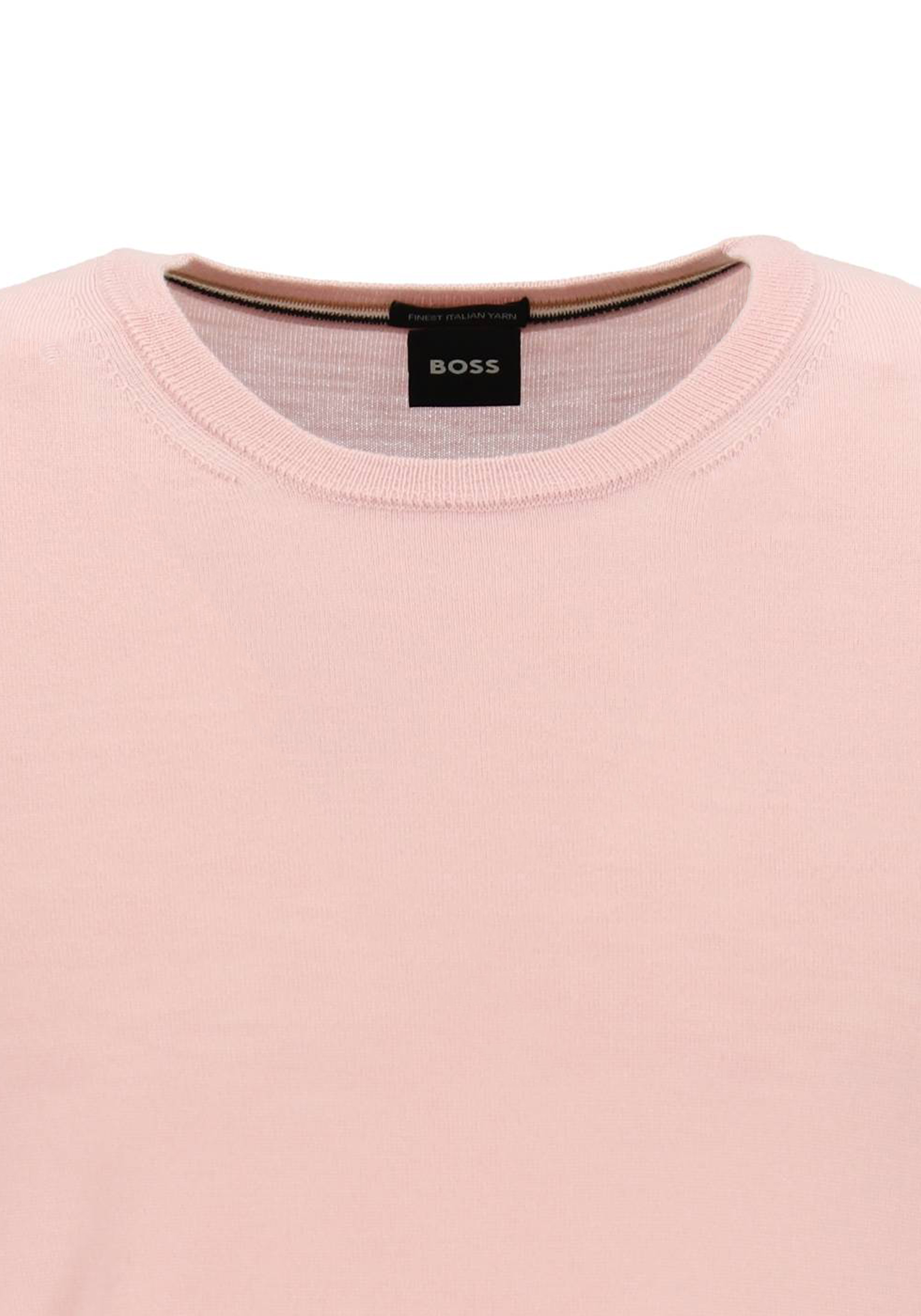 BOSS Leno slim fit trui wol, heren pullover middeldik O-hals, roze