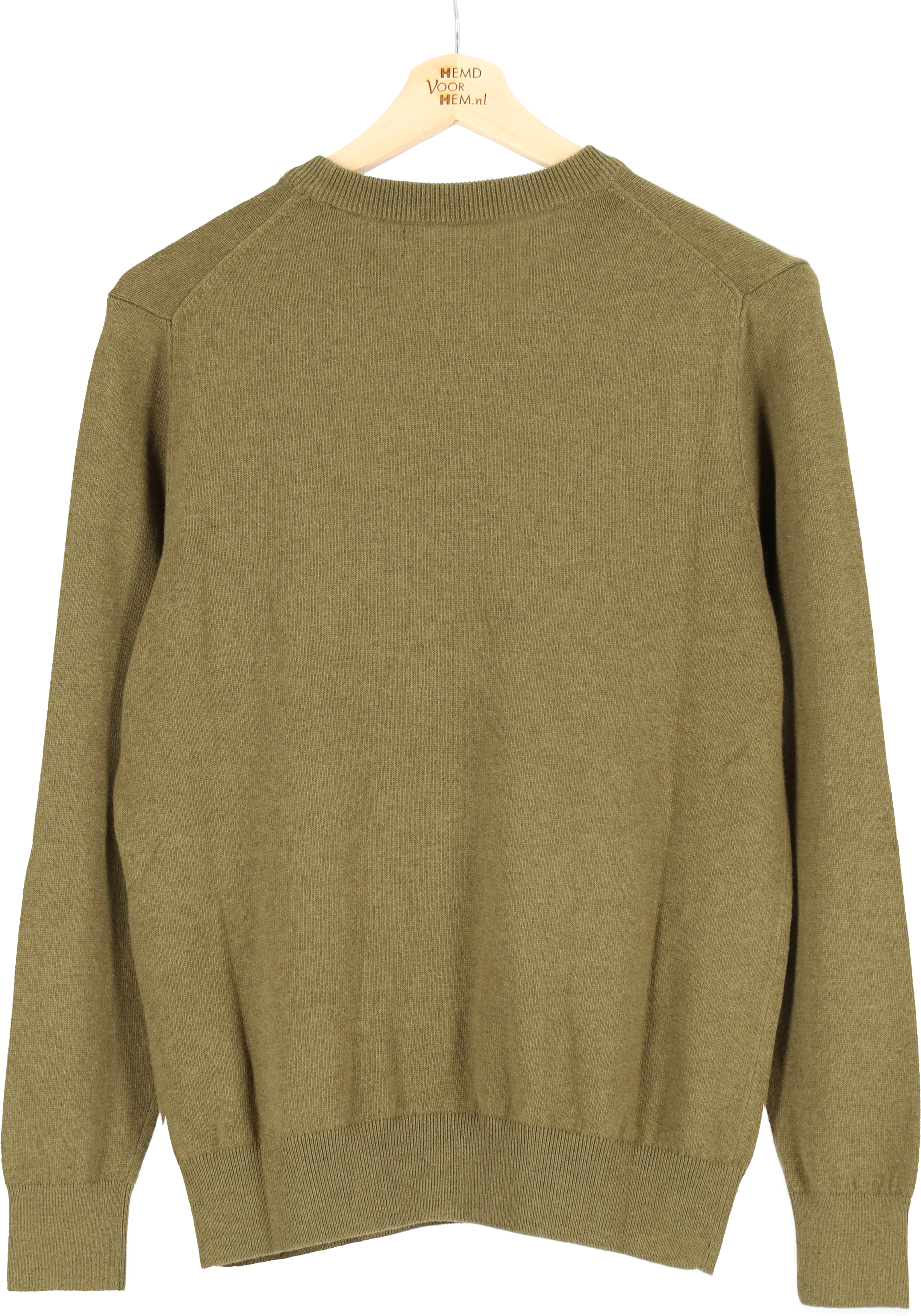 Marc O'Polo regular fit pullover, heren trui wol- met katoenmengsel met O-hals, mosgroen (middeldik)