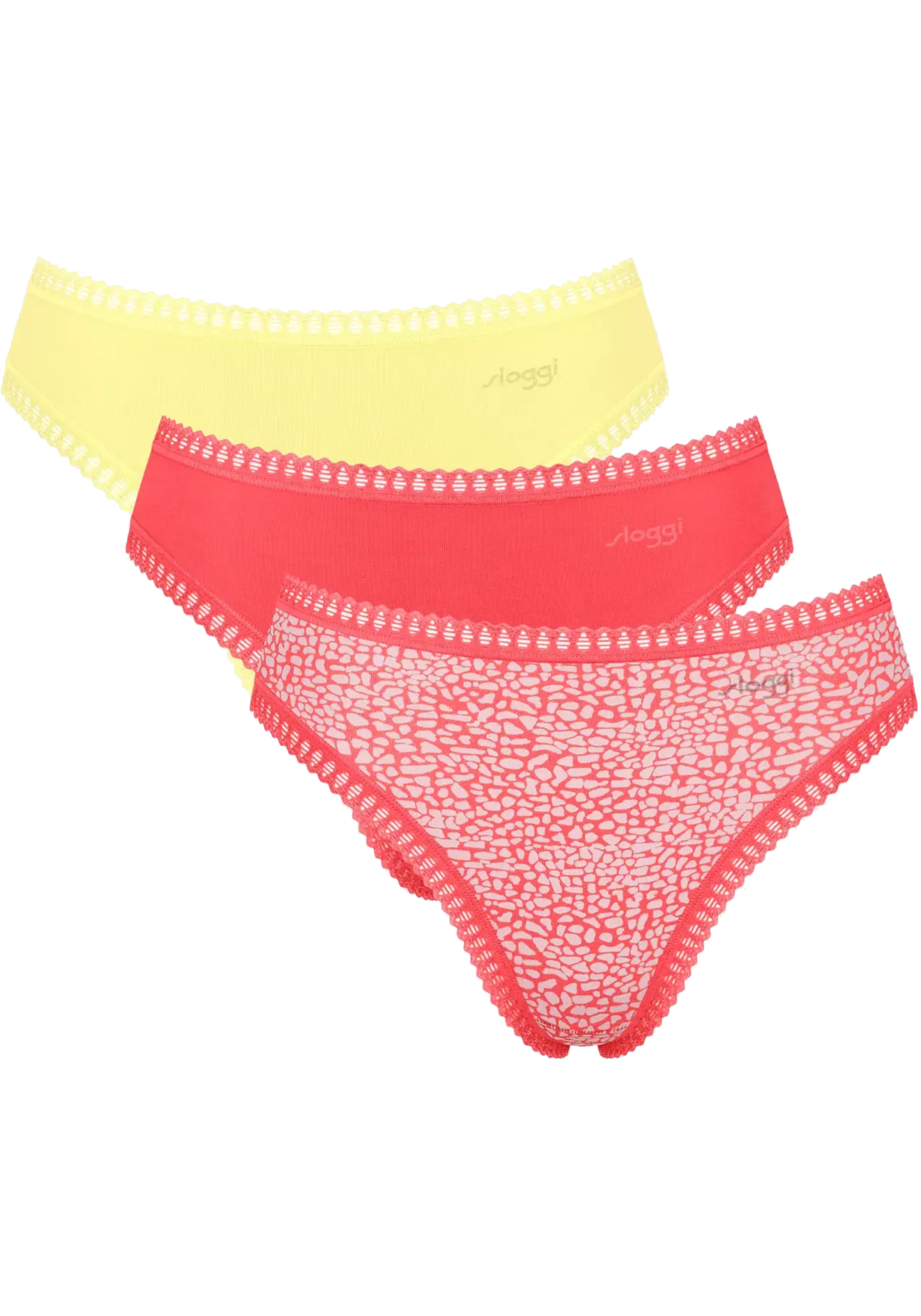 Sloggi Women GO Crush High leg (3-pack), dames slip, geel, oranjerood, print