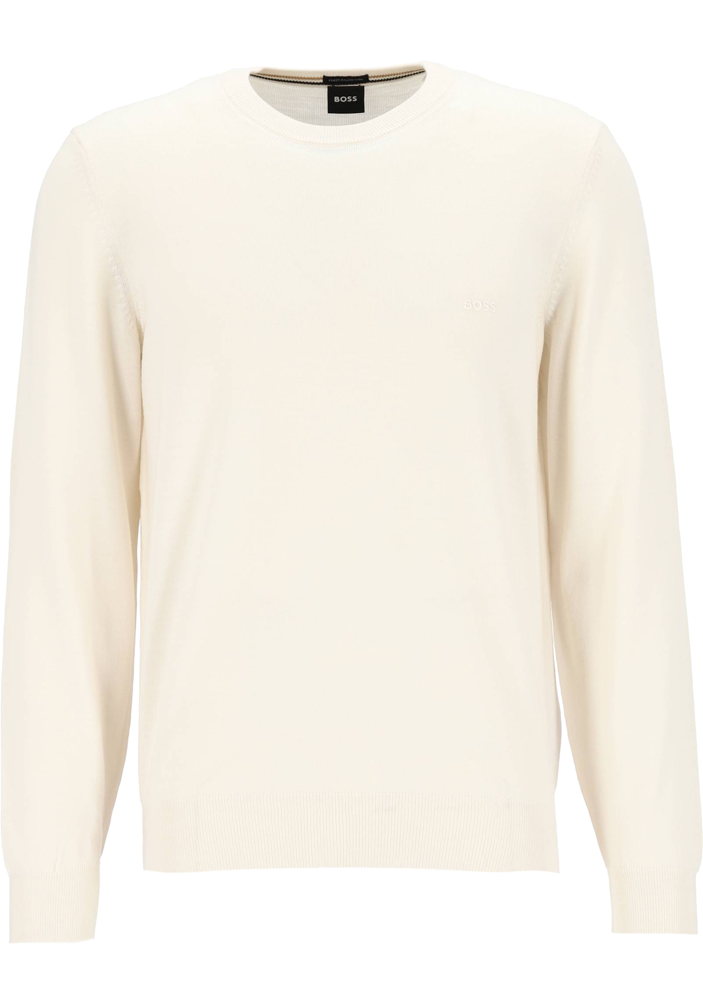 BOSS Botto regular fit trui wol, heren trui middeldik O-hals, wit