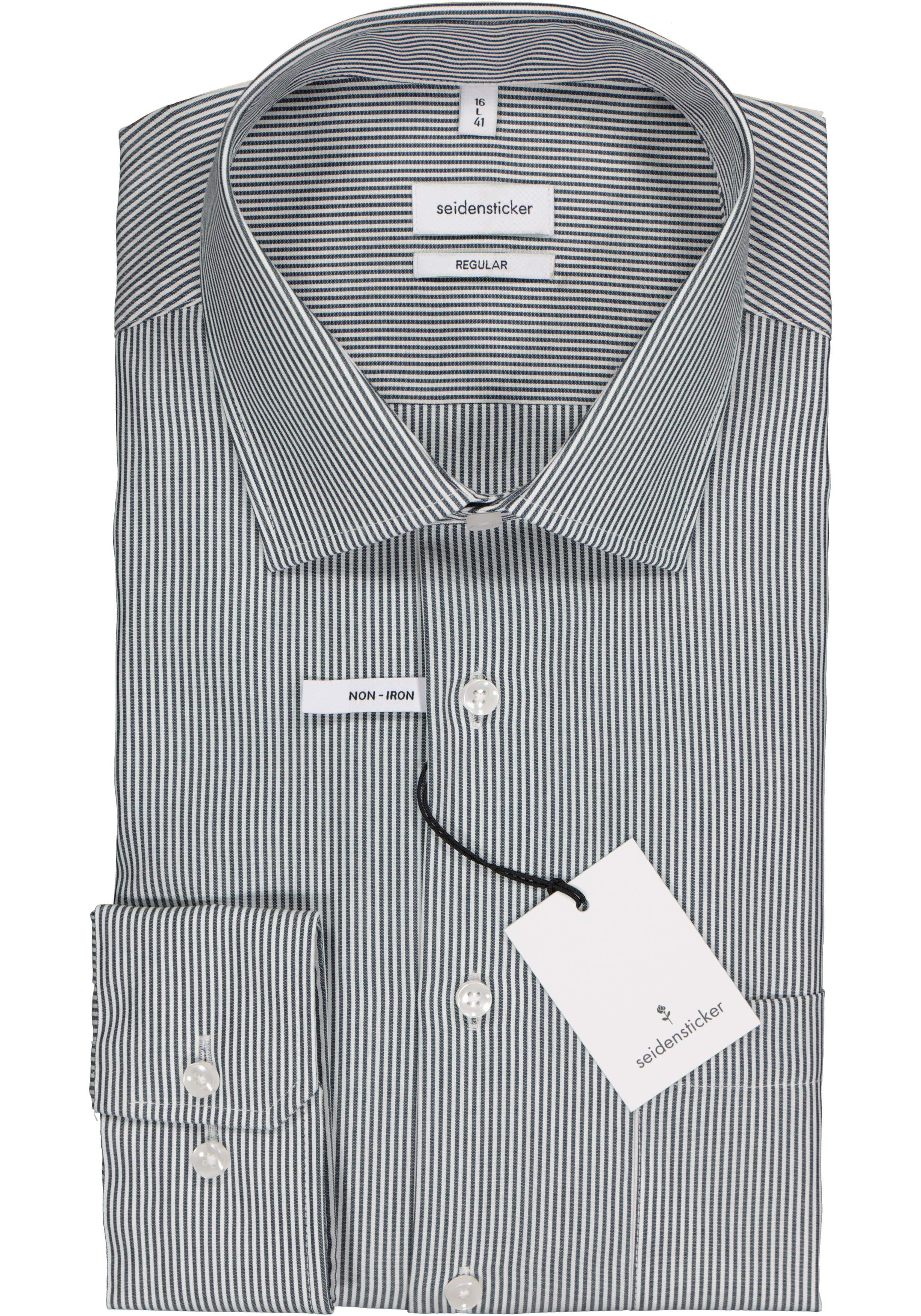 Seidensticker regular fit overhemd, donkerblauw met wit gestreept 