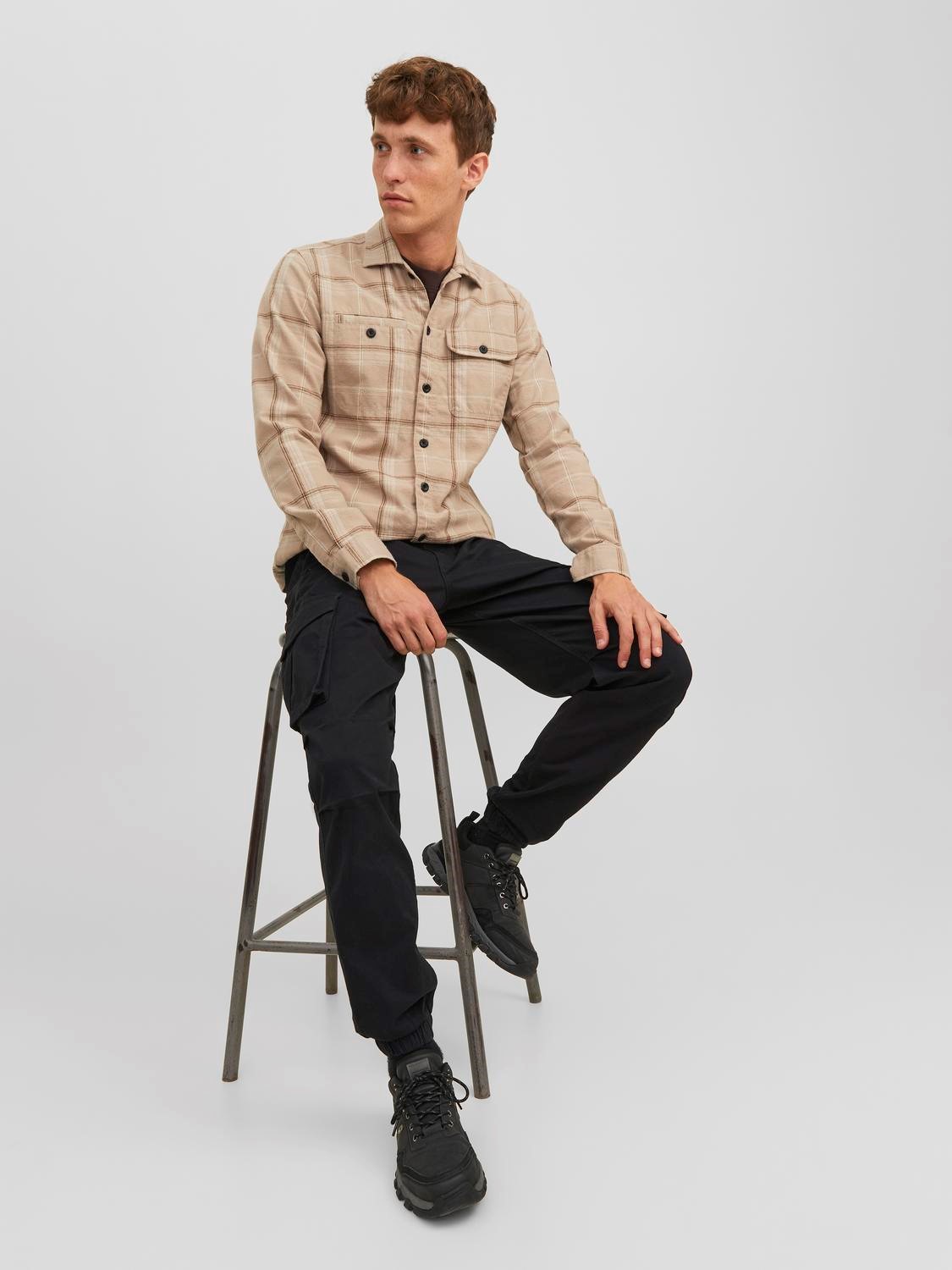 JACK & JONES Kane Noah Cuffed Cargo loose fit, heren cargo broek, zwart