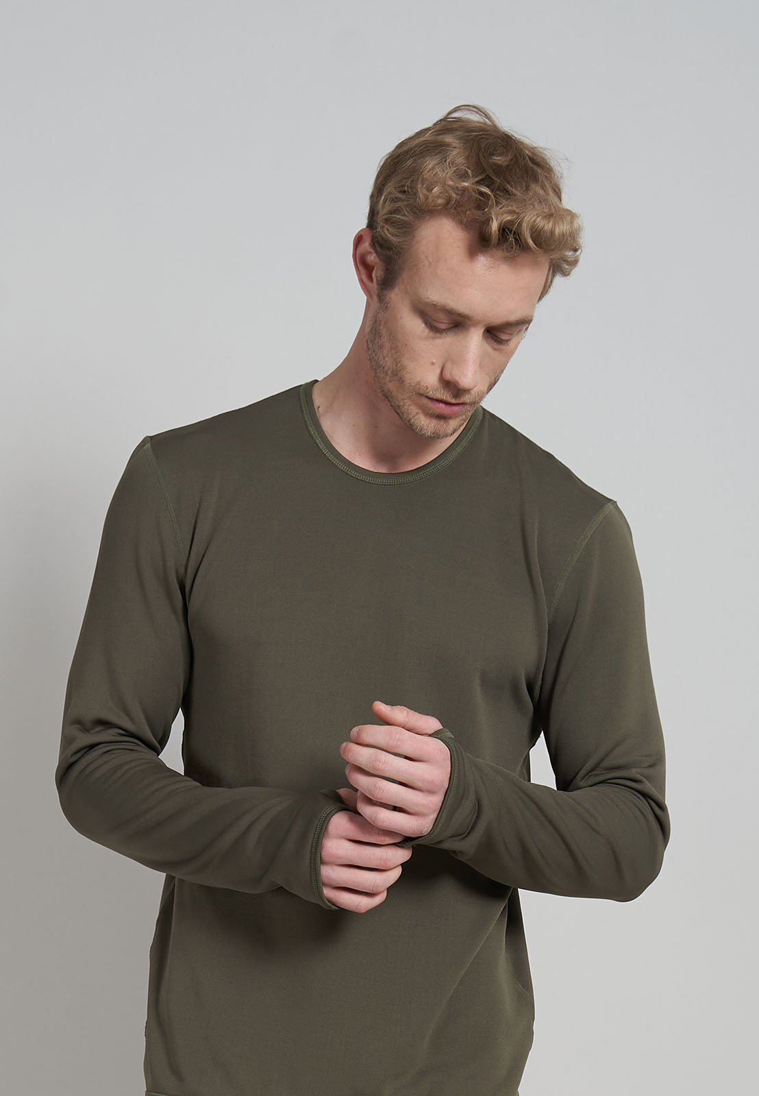Ceceba heren T-shirt lange mouw met O-hals (1-pack), olijfgroen
