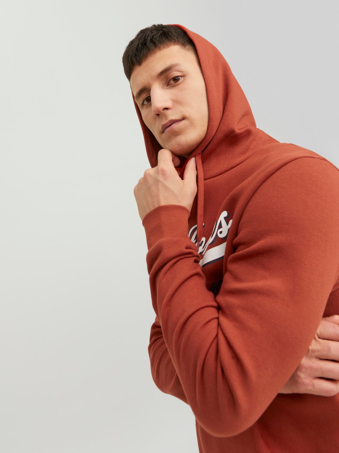JACK & JONES Logo sweat hood regular fit, heren hoodie katoenmengsel met capuchon, warm oranje