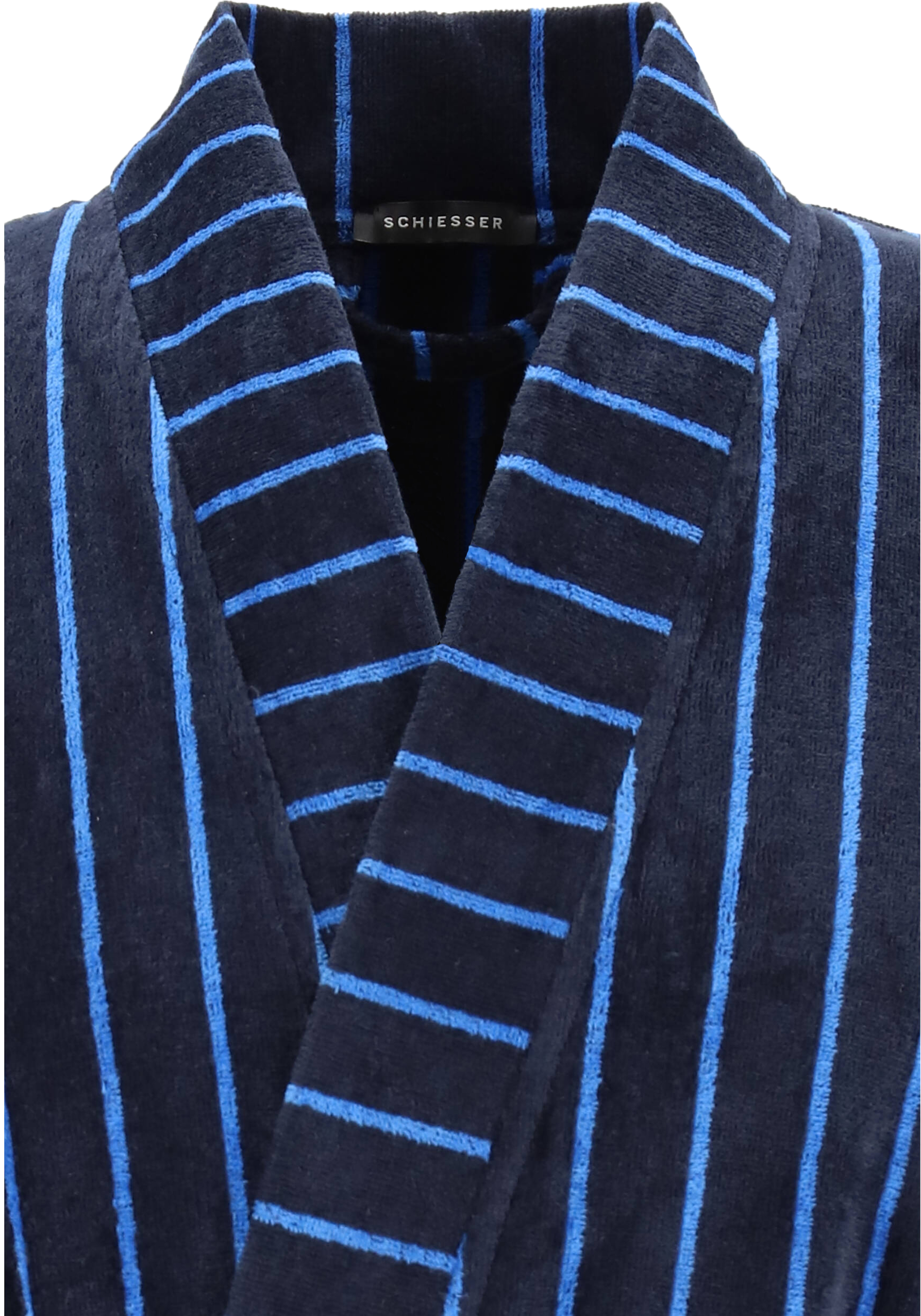 SCHIESSER heren badjas, ultralicht velours, donker blauw gestreept
