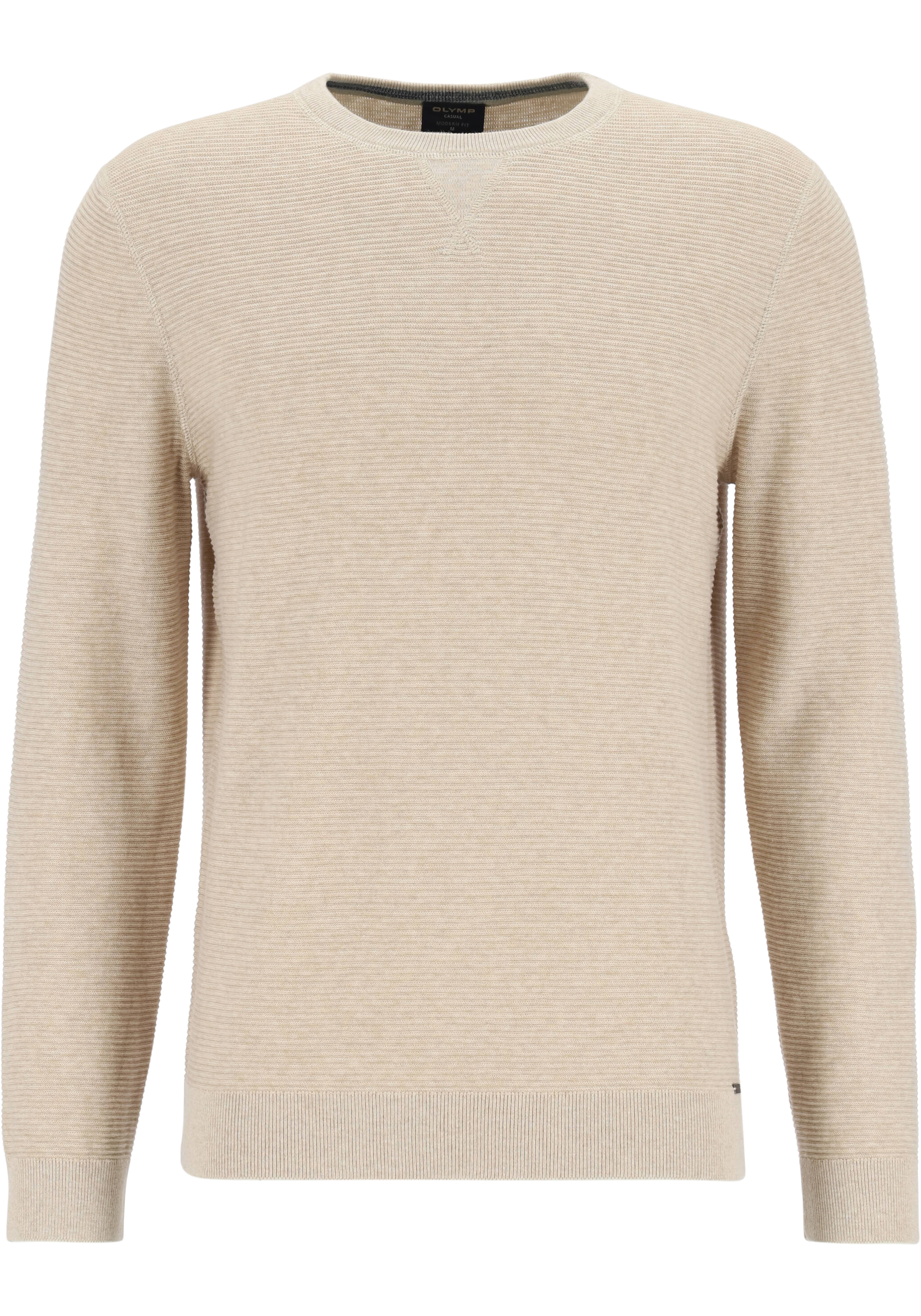 OLYMP modern fit trui katoen, structuur, O-hals, beige
