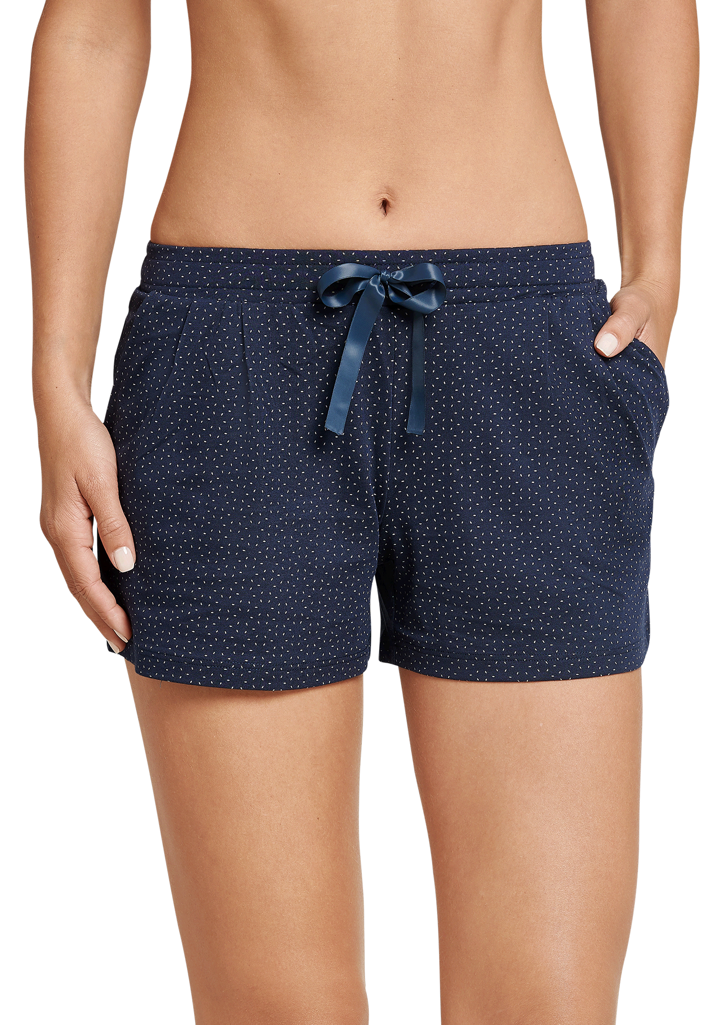 SCHIESSER dames Mix+Relax lounge broek, korte pijpen, dun, donkerblauw mini dessin