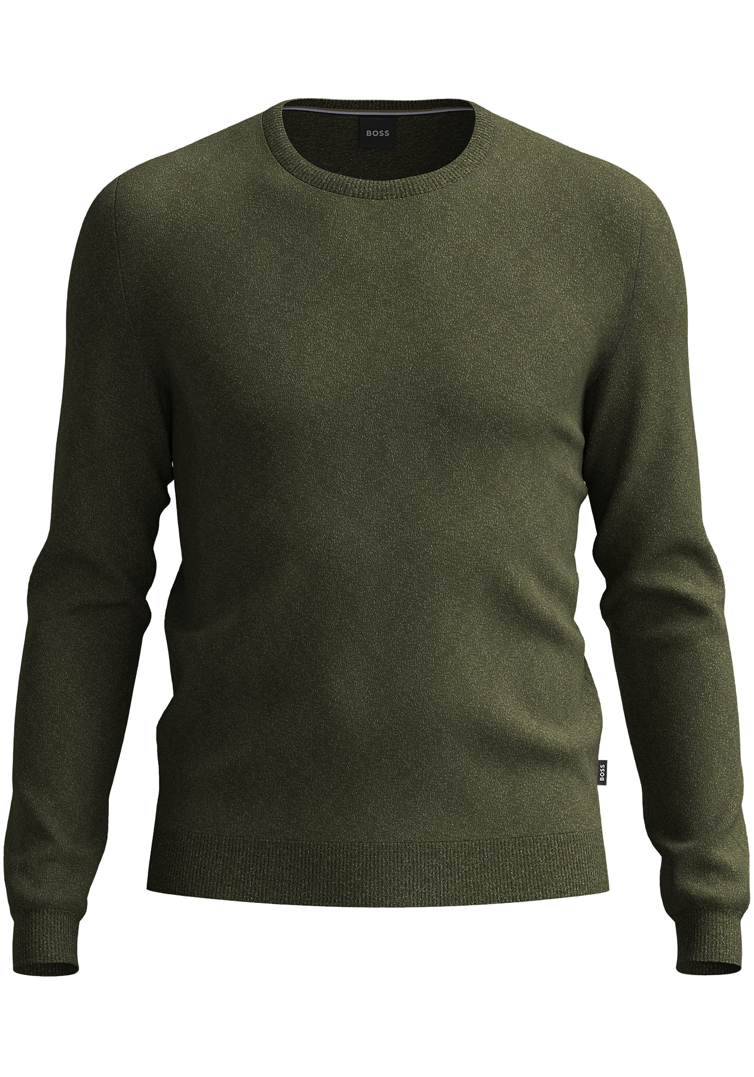 BOSS Leno slim fit trui wol, heren pullover met O-hals, groen