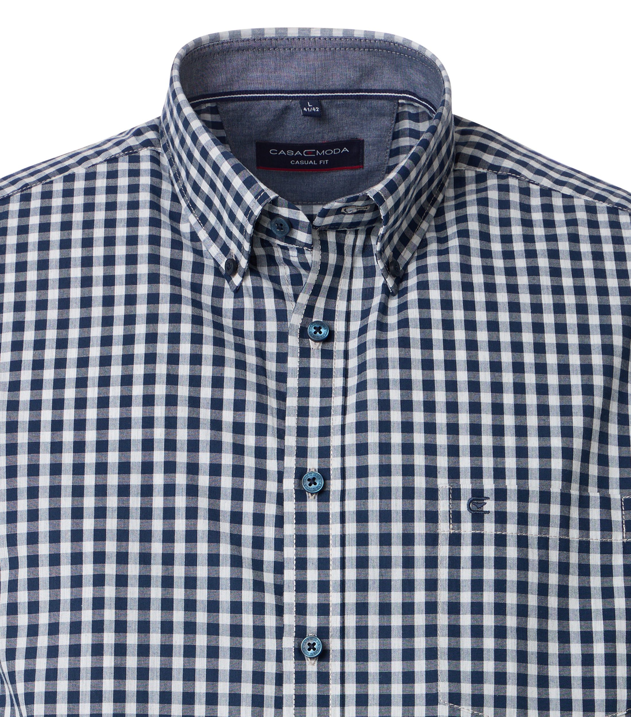 CASA MODA Sport casual fit overhemd, korte mouw, structuur, donkerblauw met wit geruit