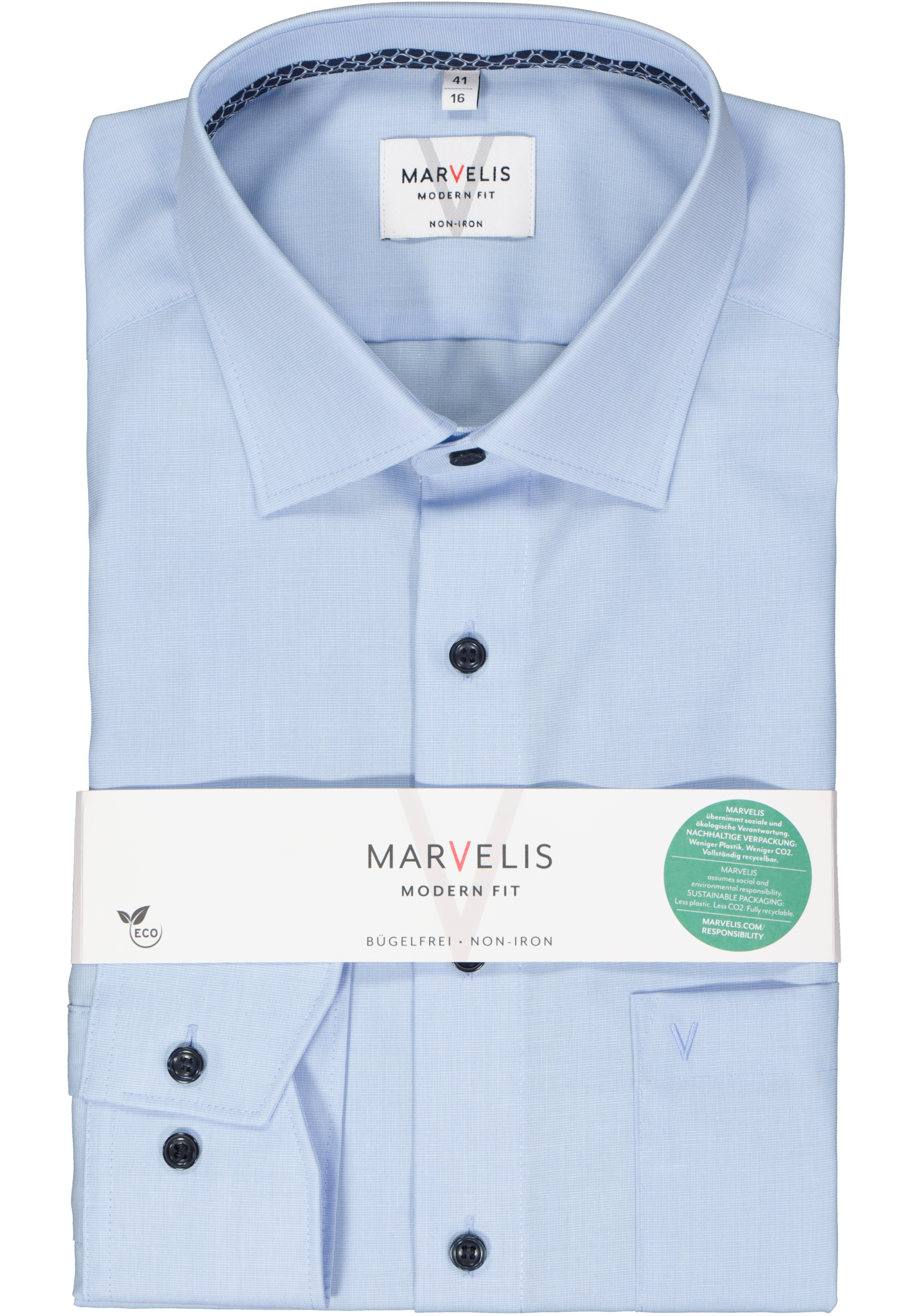 MARVELIS modern fit overhemd, structuur, lichtblauw