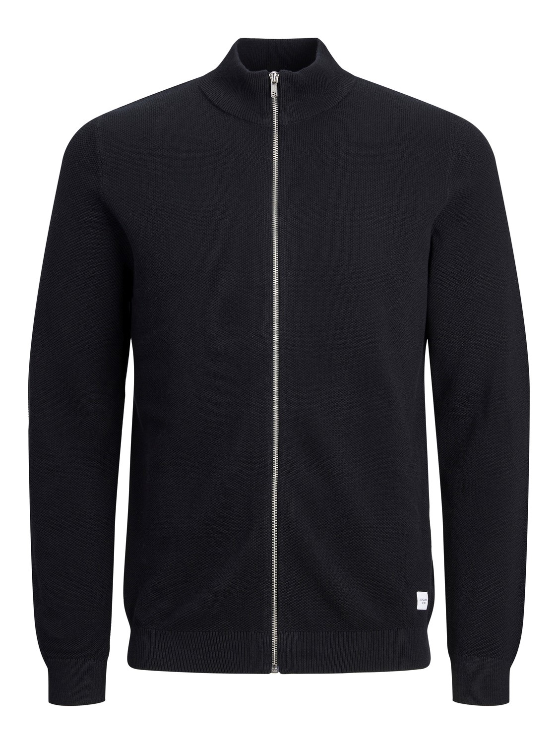 JACK & JONES Hill knit turtle zip cardigan slim fit, heren vest katoen met turtleneck, zwart