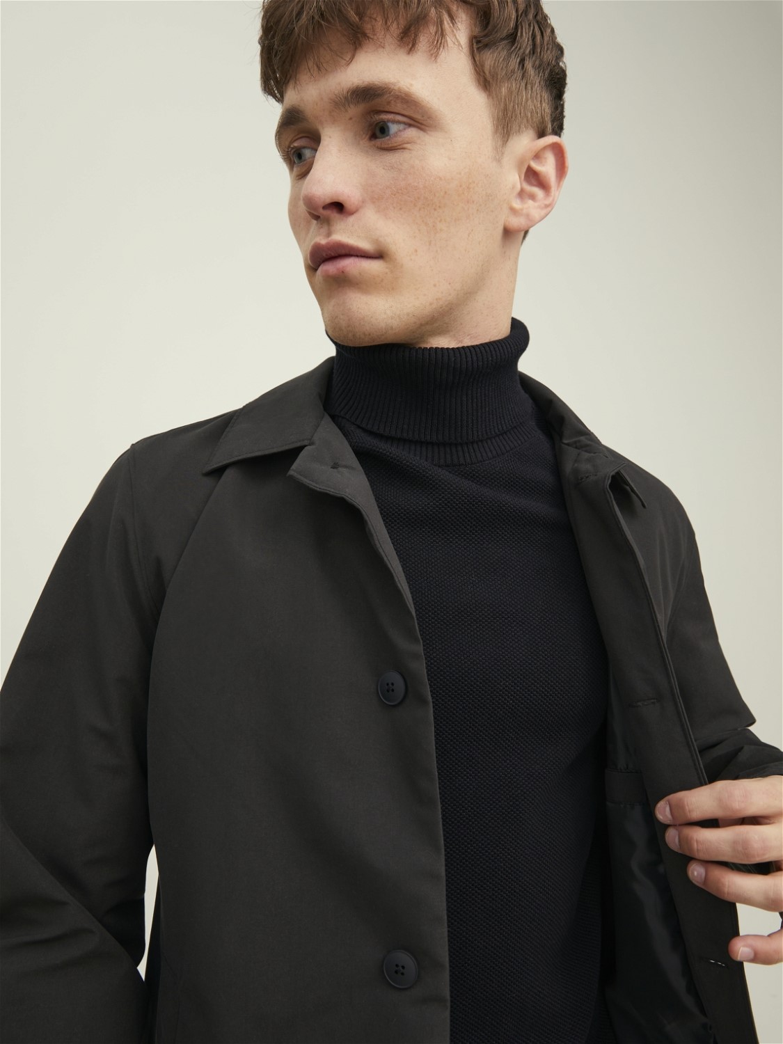 JACK & JONES Hill knit roll neck slim fit, heren pullover katoen met col, zwart