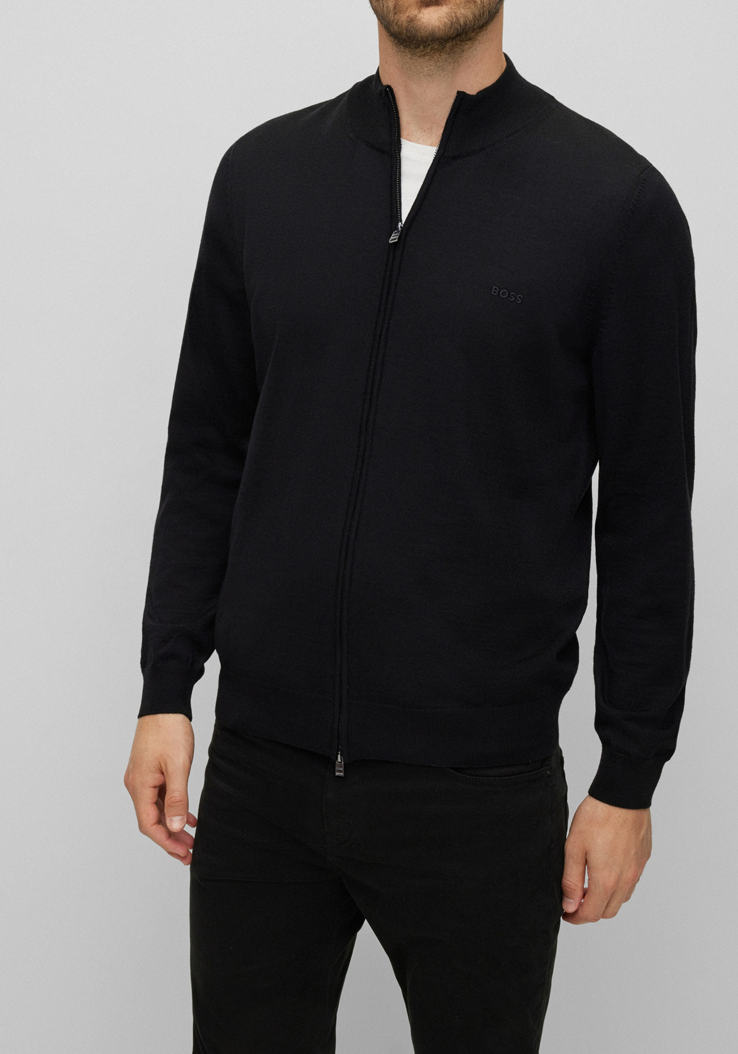 BOSS Balonso regular fit vest wol, heren vest middeldik, zwart