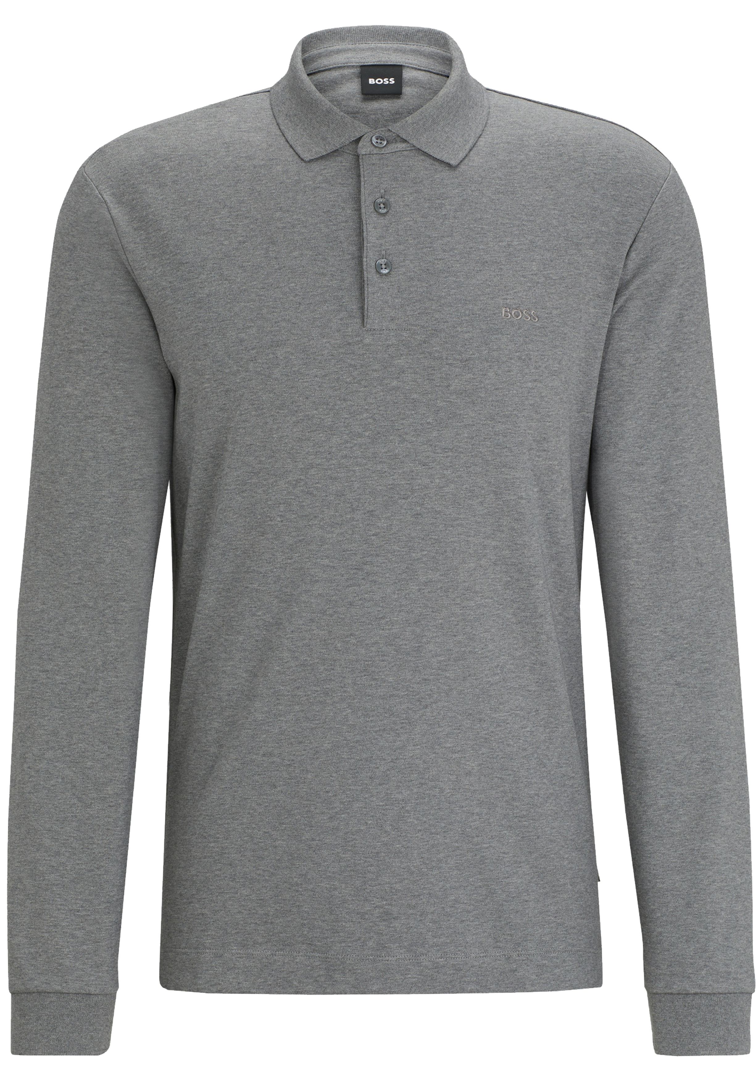 BOSS Pado regular fit polo lange mouw, jersey, middengrijs