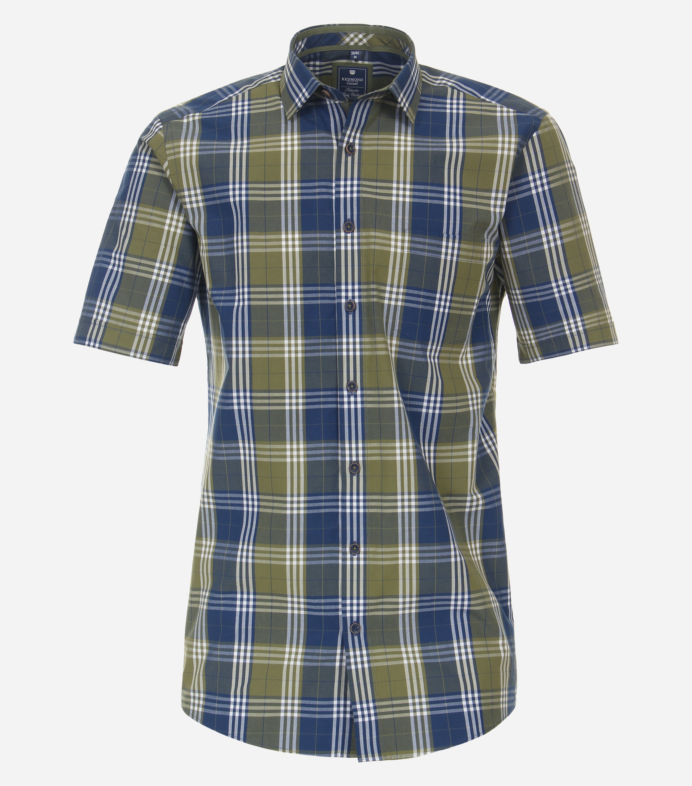 Redmond comfort fit overhemd, korte mouw, popeline, groen geruit