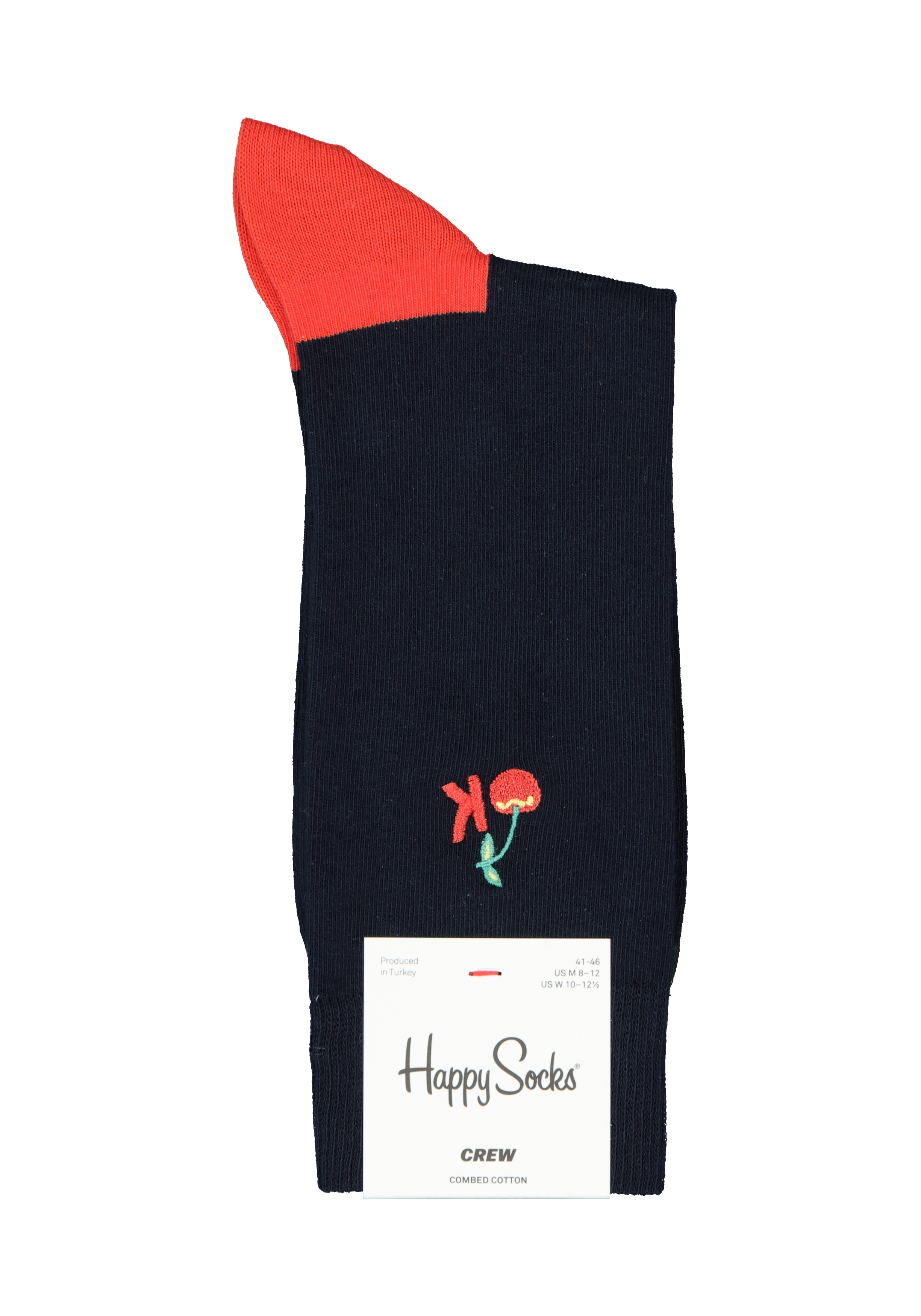 Happy Socks Embroidery Ok Sock, unisex sokken, blauw met rood is Ok