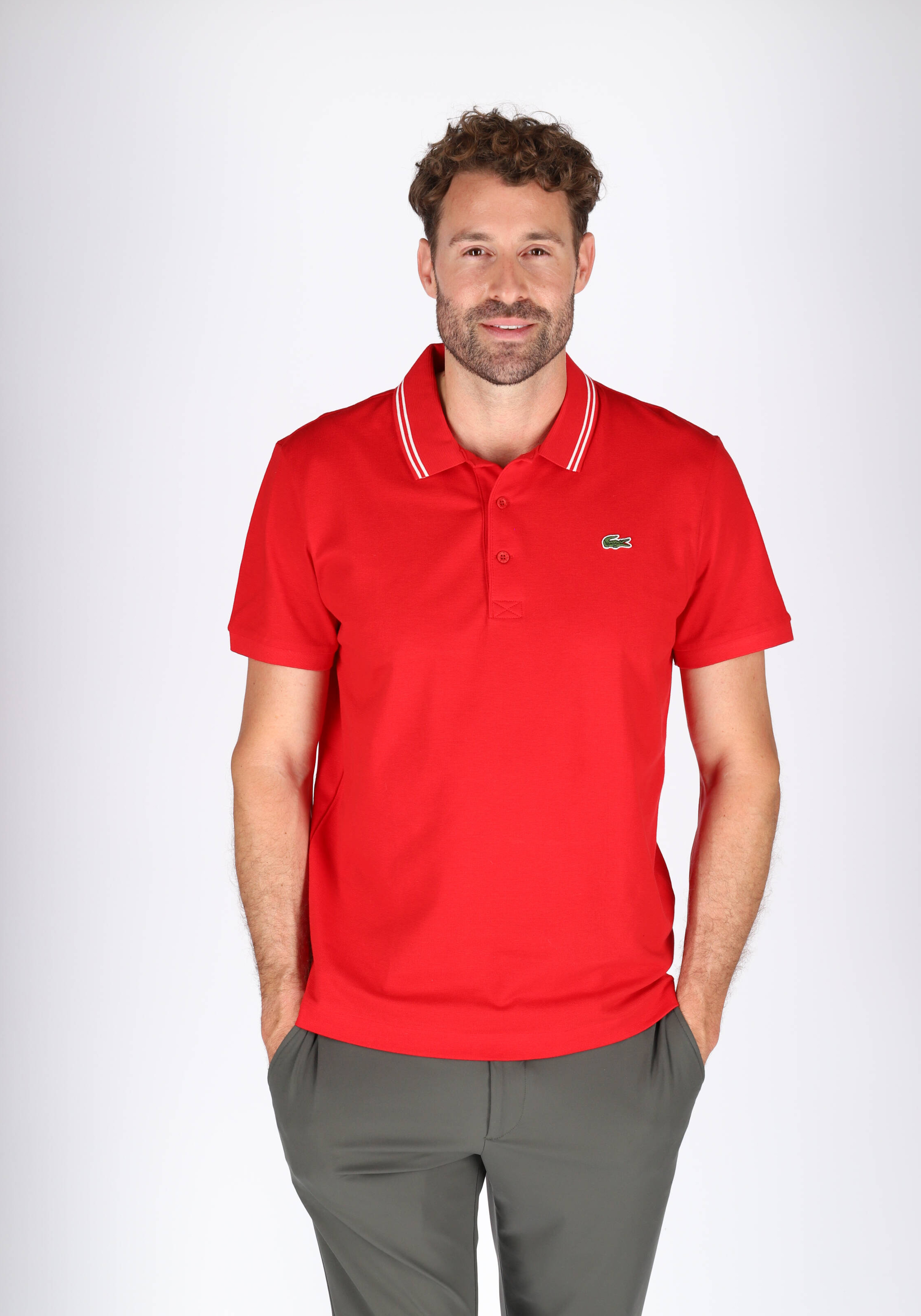 Lacoste Sport polo Regular Fit, super light knit, rood met wit