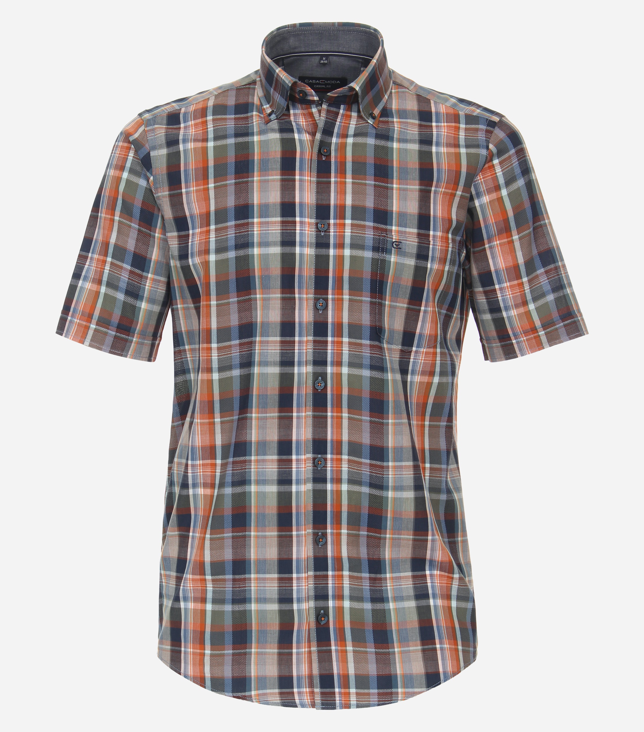 CASA MODA Sport casual fit overhemd, korte mouw, dobby, oranje geruit