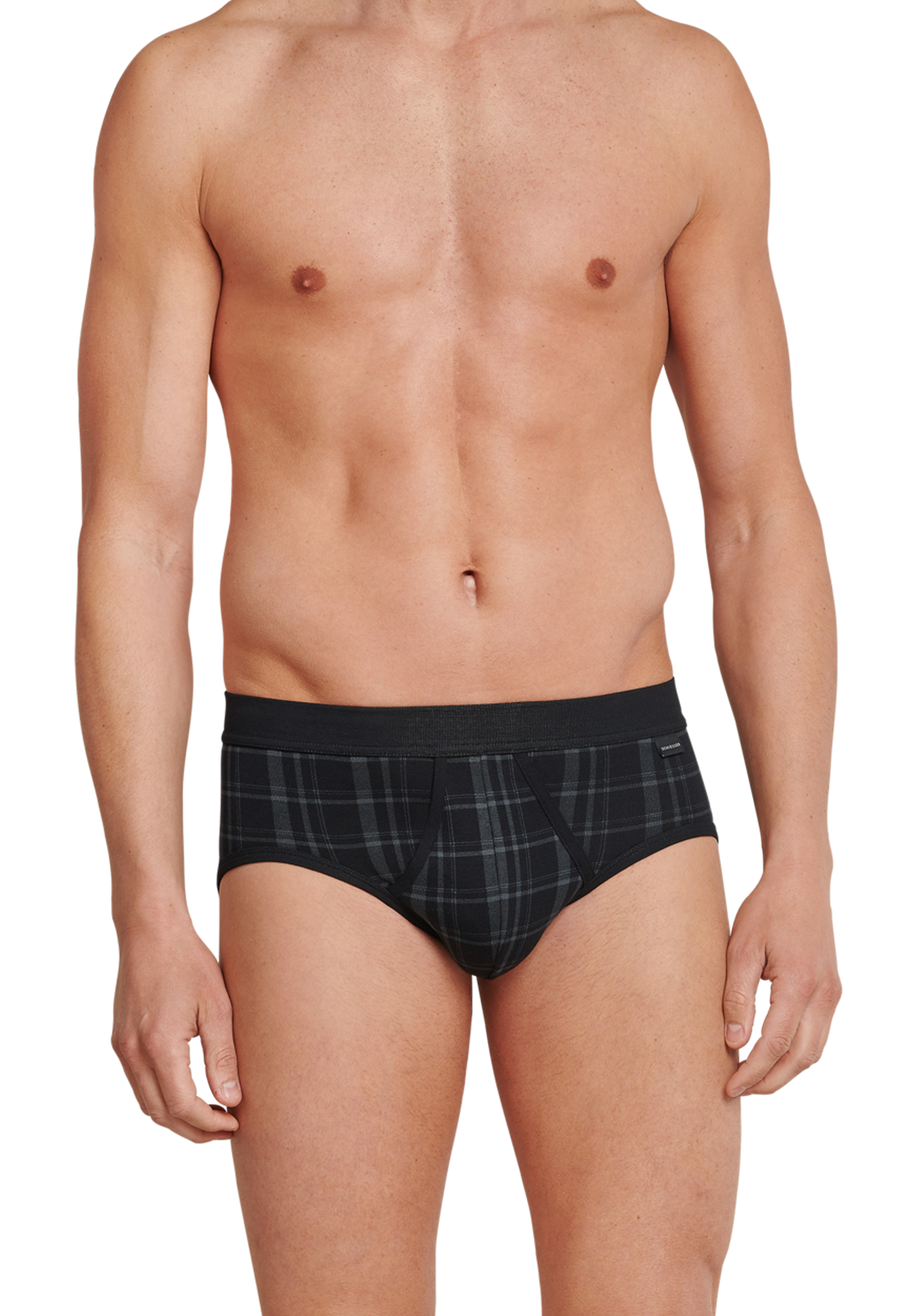 SCHIESSER Original Classics sportslips (2-pack), Feinripp met gulp, zwart geruit