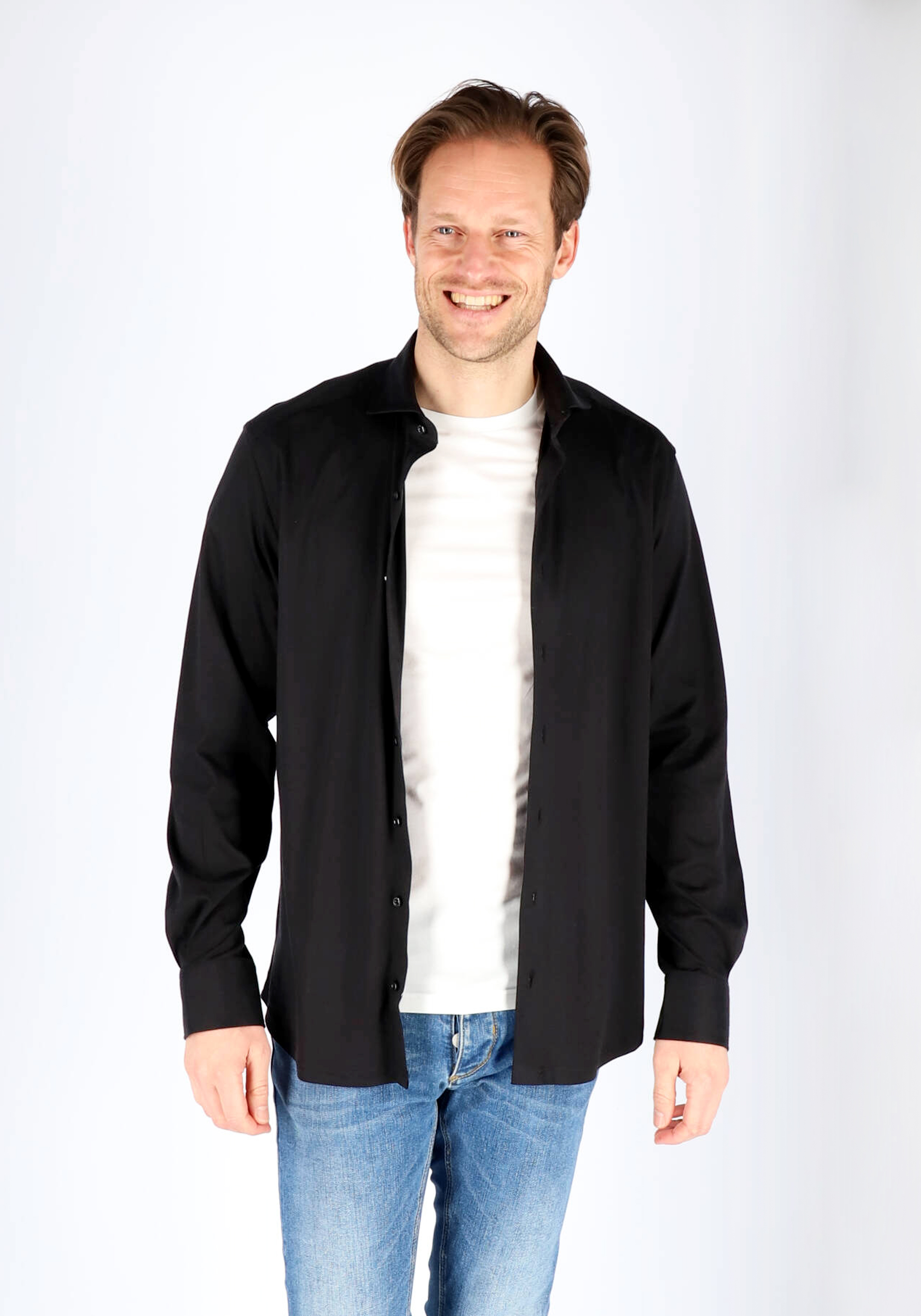 ETERNA modern fit overhemd, jersey heren overhemd, zwart
