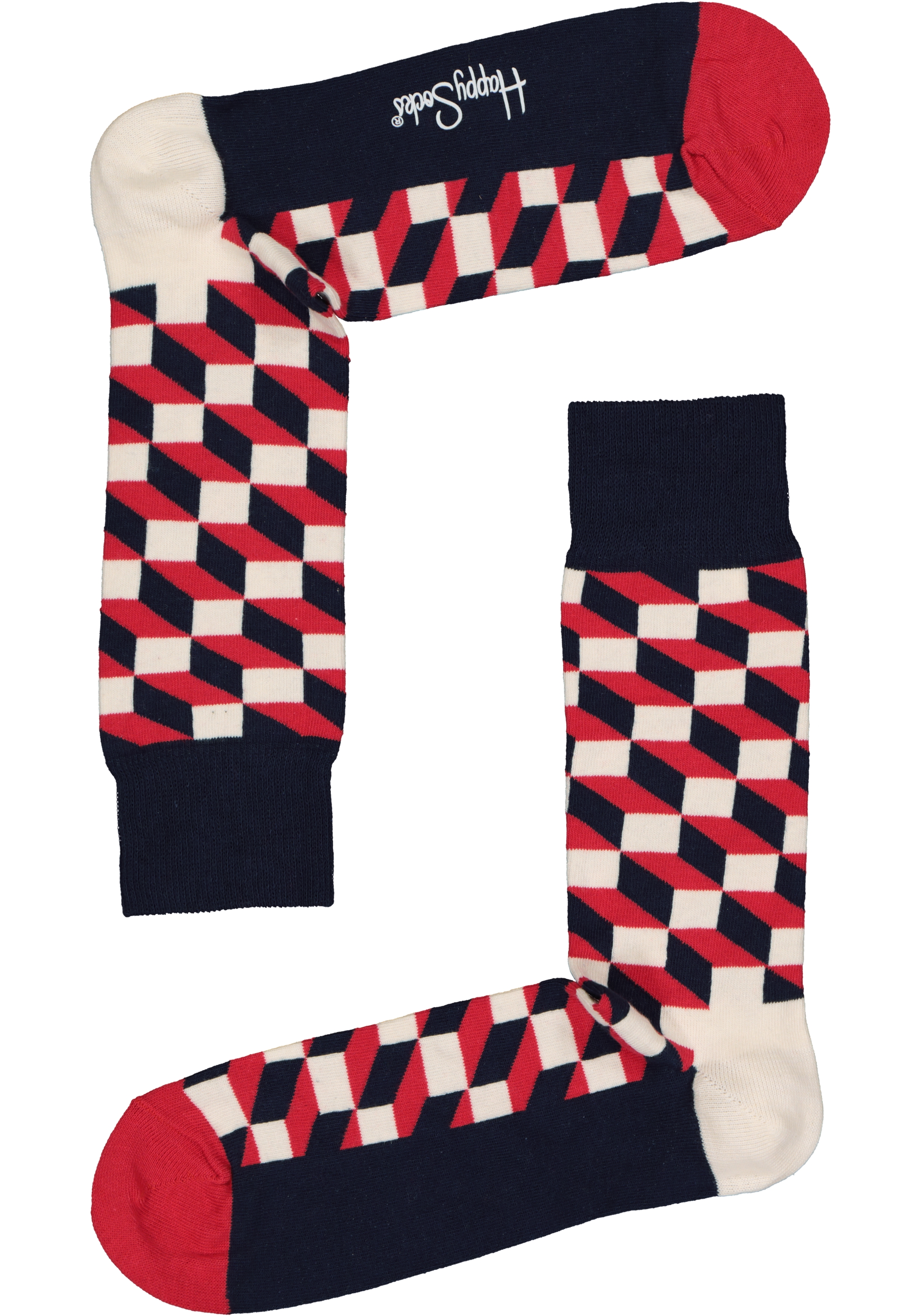 Happy Socks Filled Optic Sock, unisex sokken, rood-wit-blauw 