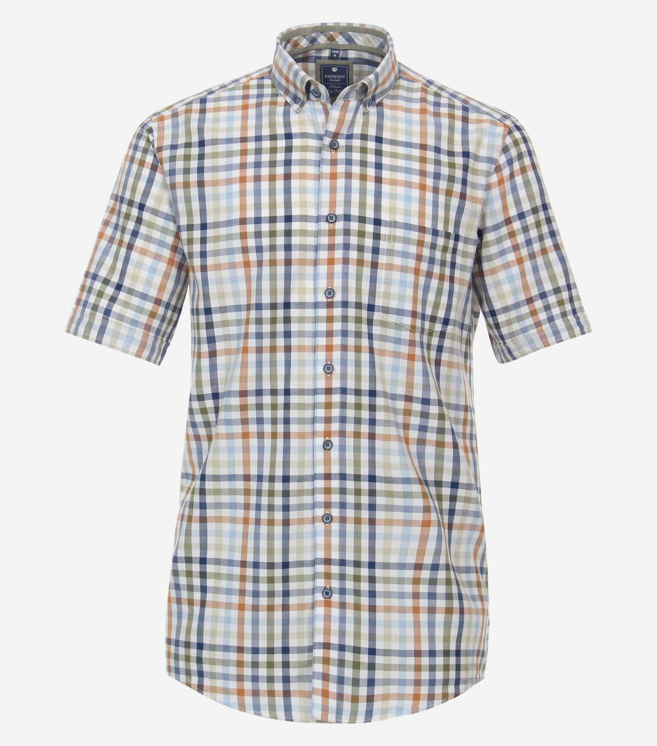 Redmond comfort fit overhemd, korte mouw, popeline, bruin geruit