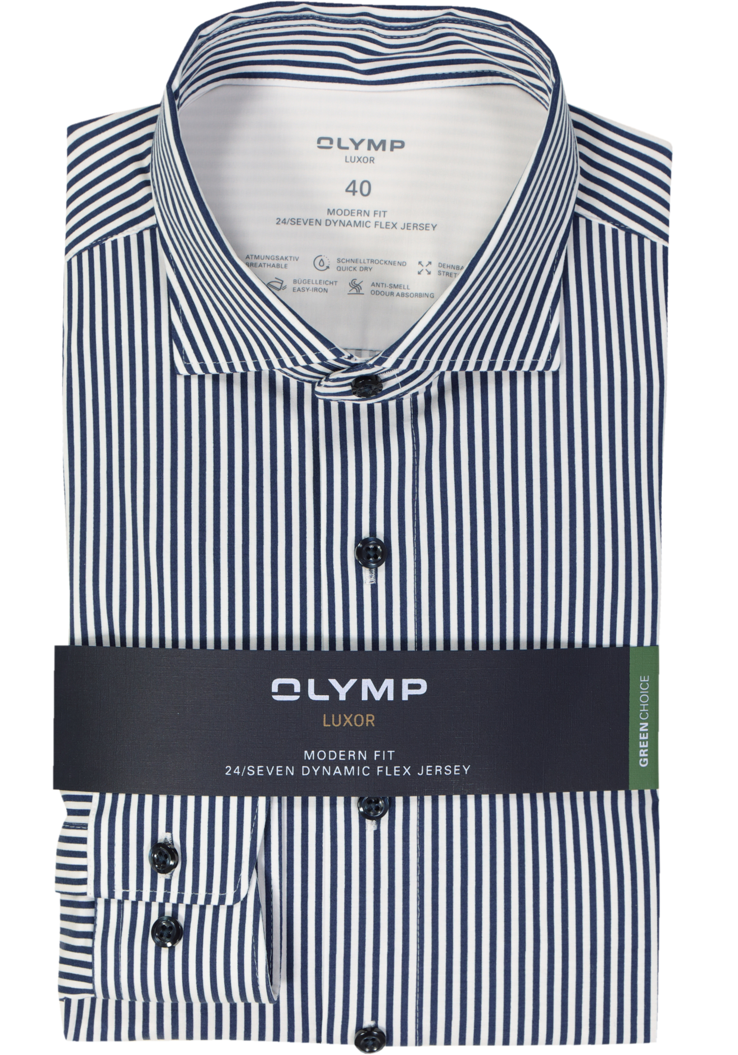 OLYMP Luxor 24/7 modern fit overhemd, tricot, marineblauw gestreept