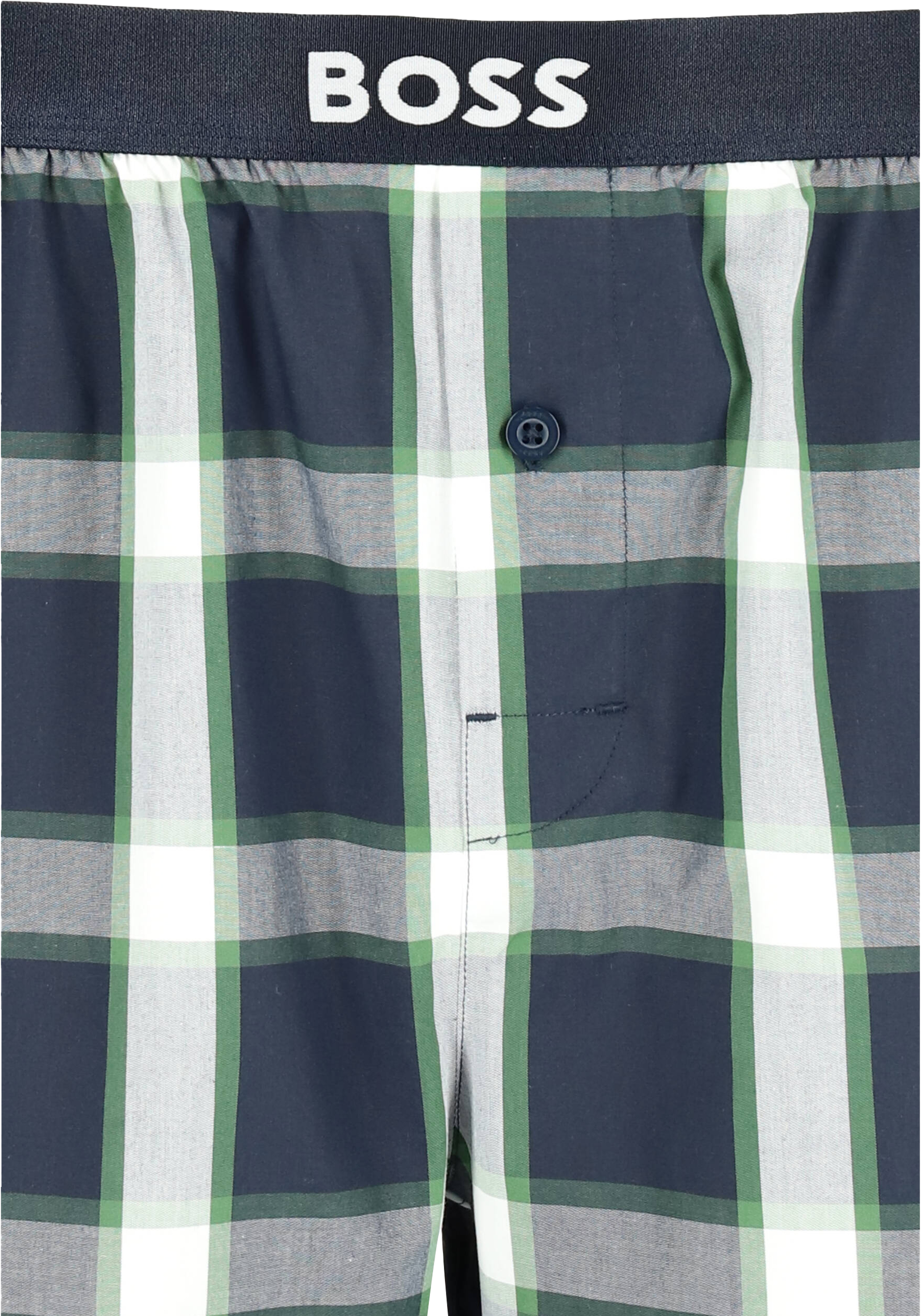 BOSS Long Set, heren lounge set, blauw met groen-blauw geruite broek