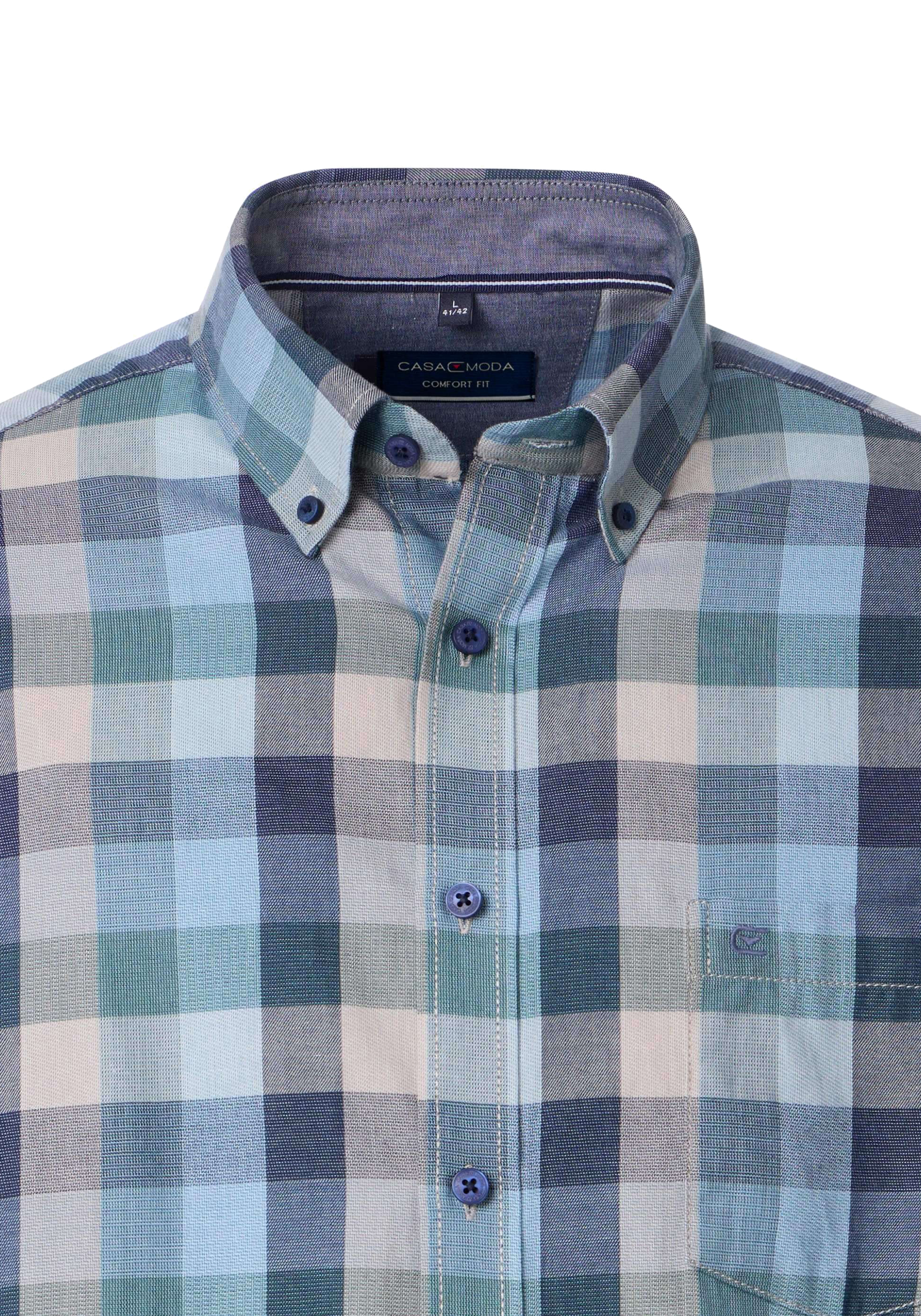 CASA MODA Sport comfort fit overhemd, twill, blauw met beige en groen geruit