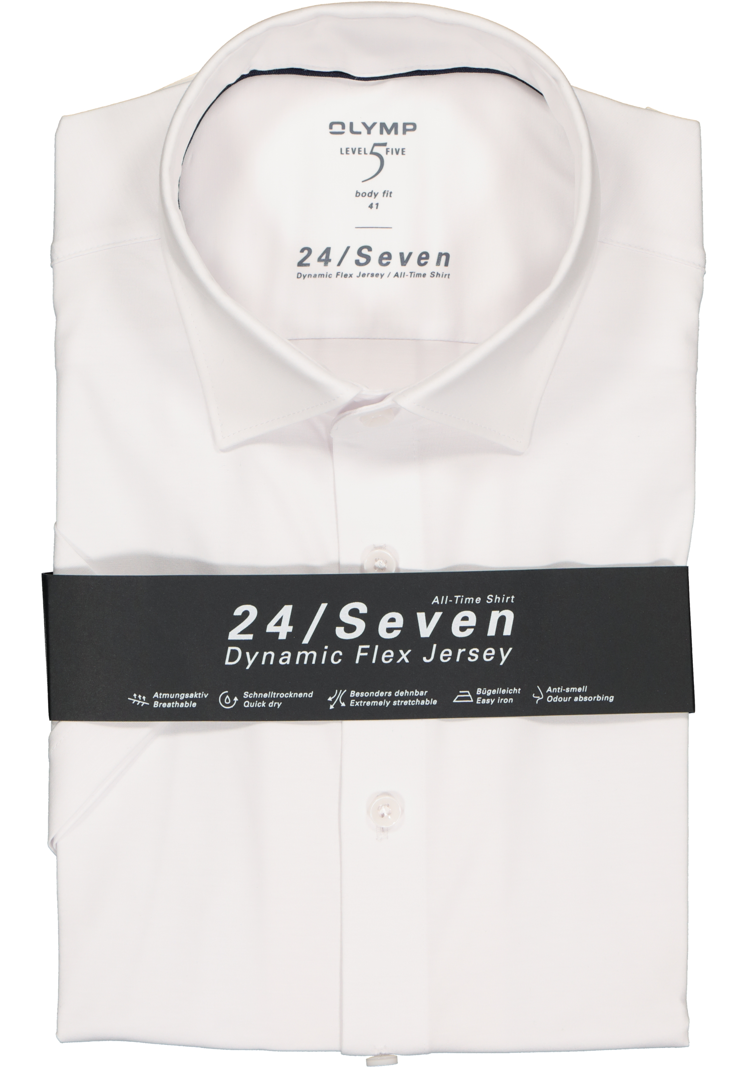 OLYMP Level 5 24/Seven body fit overhemd, korte mouw, wit tricot