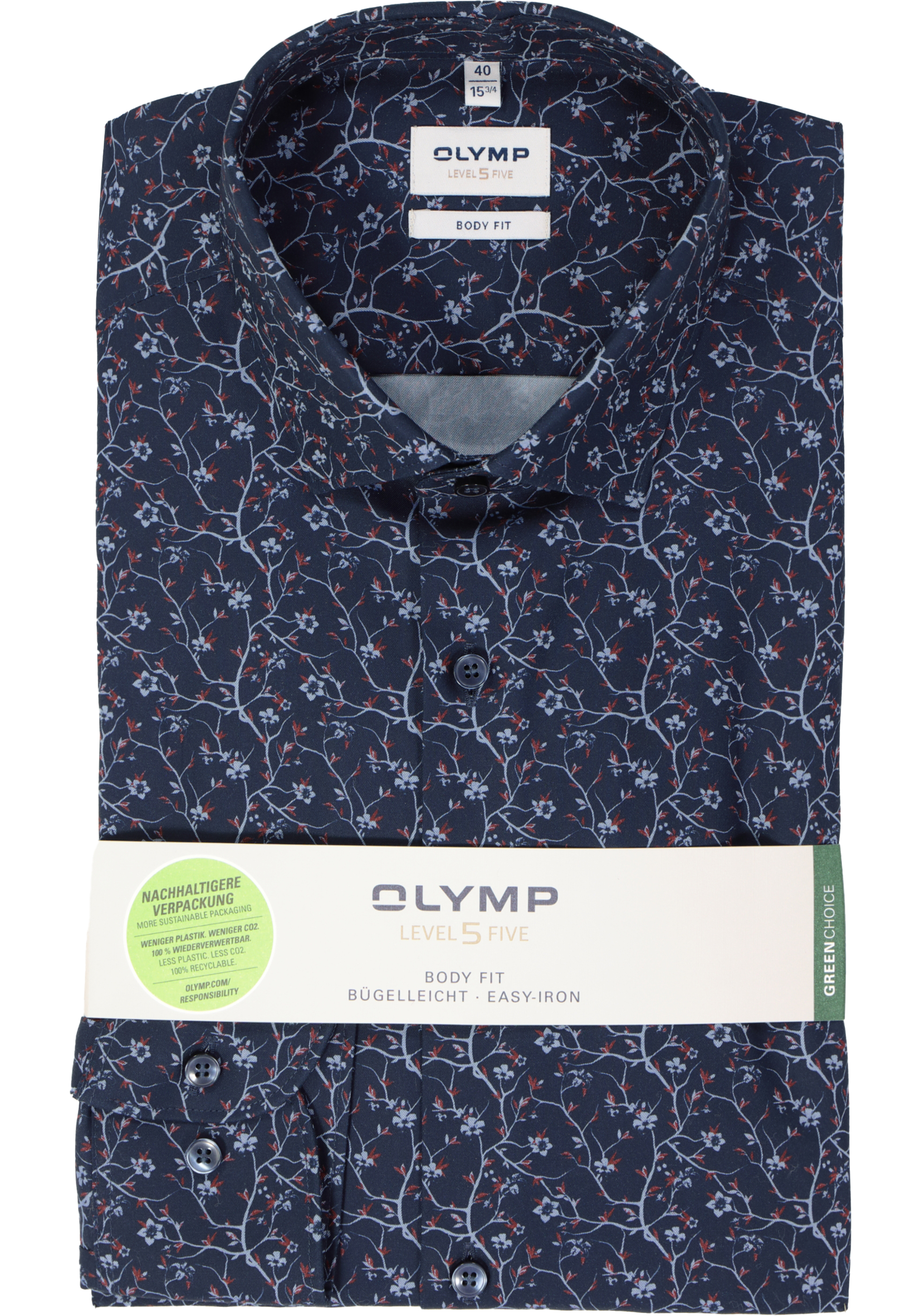 OLYMP Level 5 body fit overhemd, popeline, marine blauw dessin