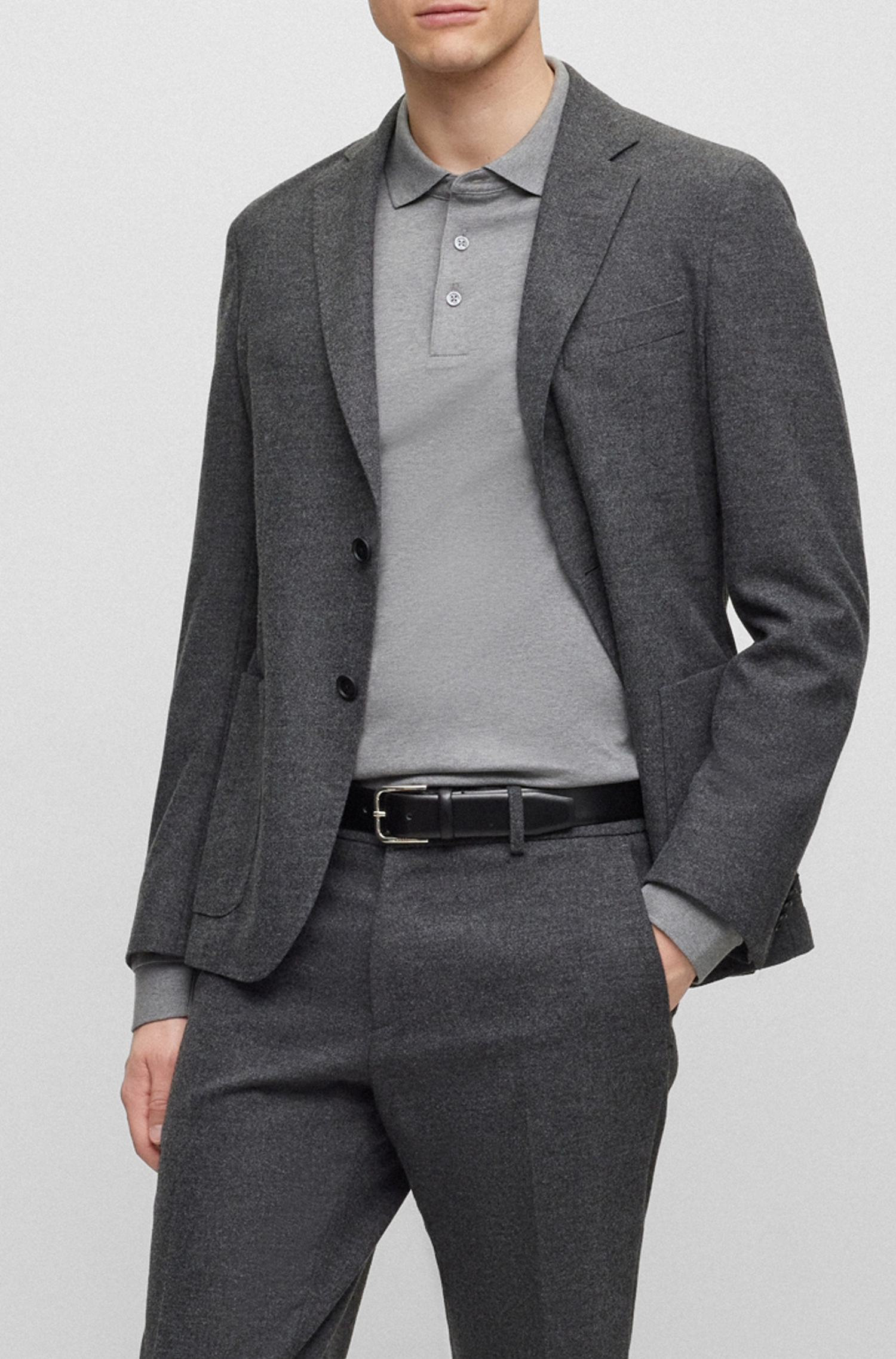 BOSS Pado regular fit polo lange mouw, jersey, middengrijs