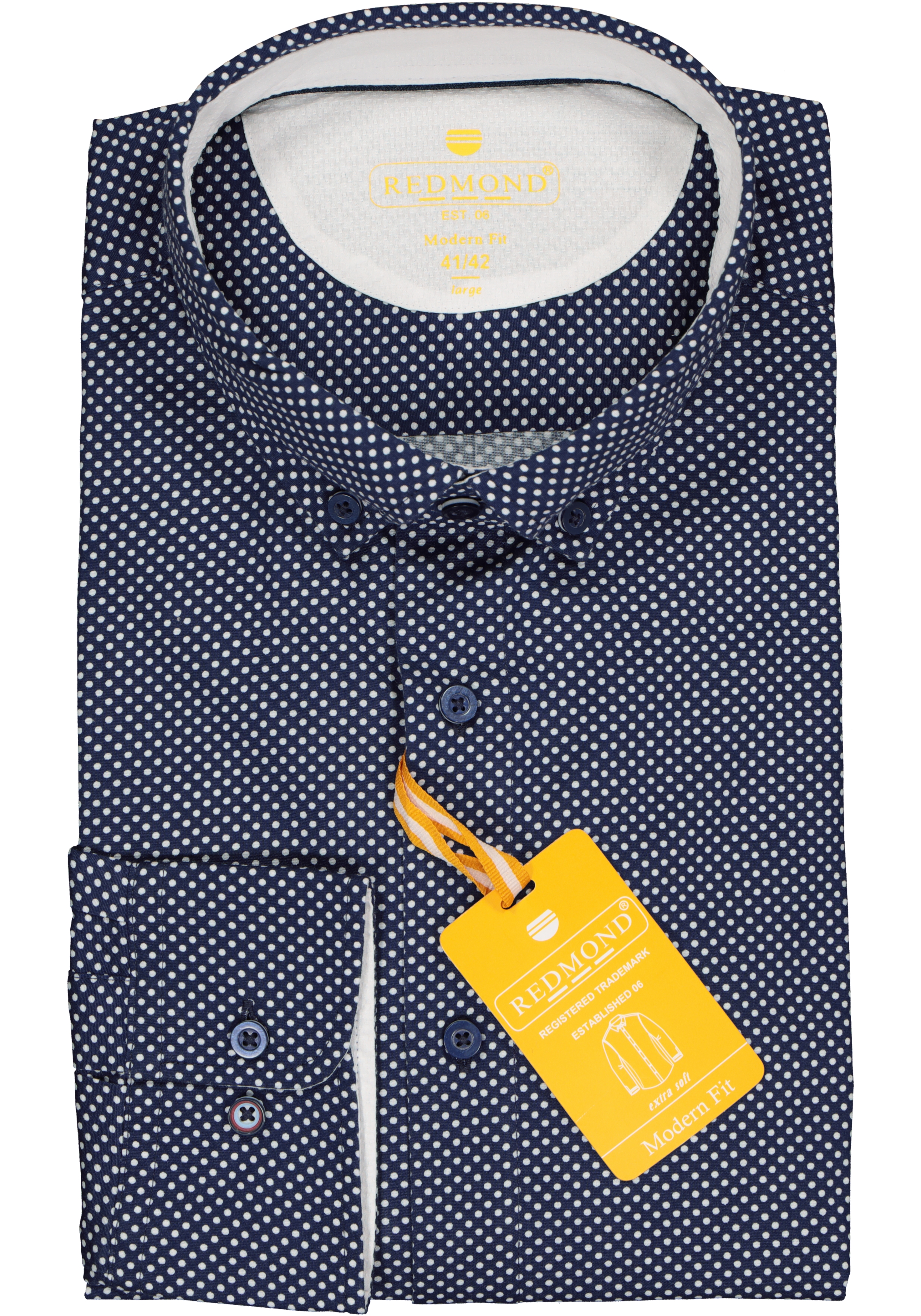Redmond modern fit overhemd, poplin, donkerblauw met wit gestipt (contrast)
