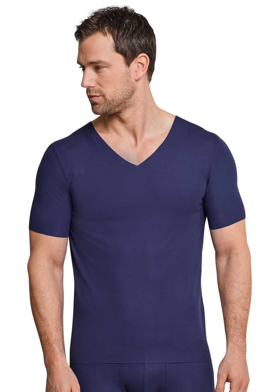 SCHIESSER Laser Cut T-shirt (1-pack), heren shirt korte mouwen blauw