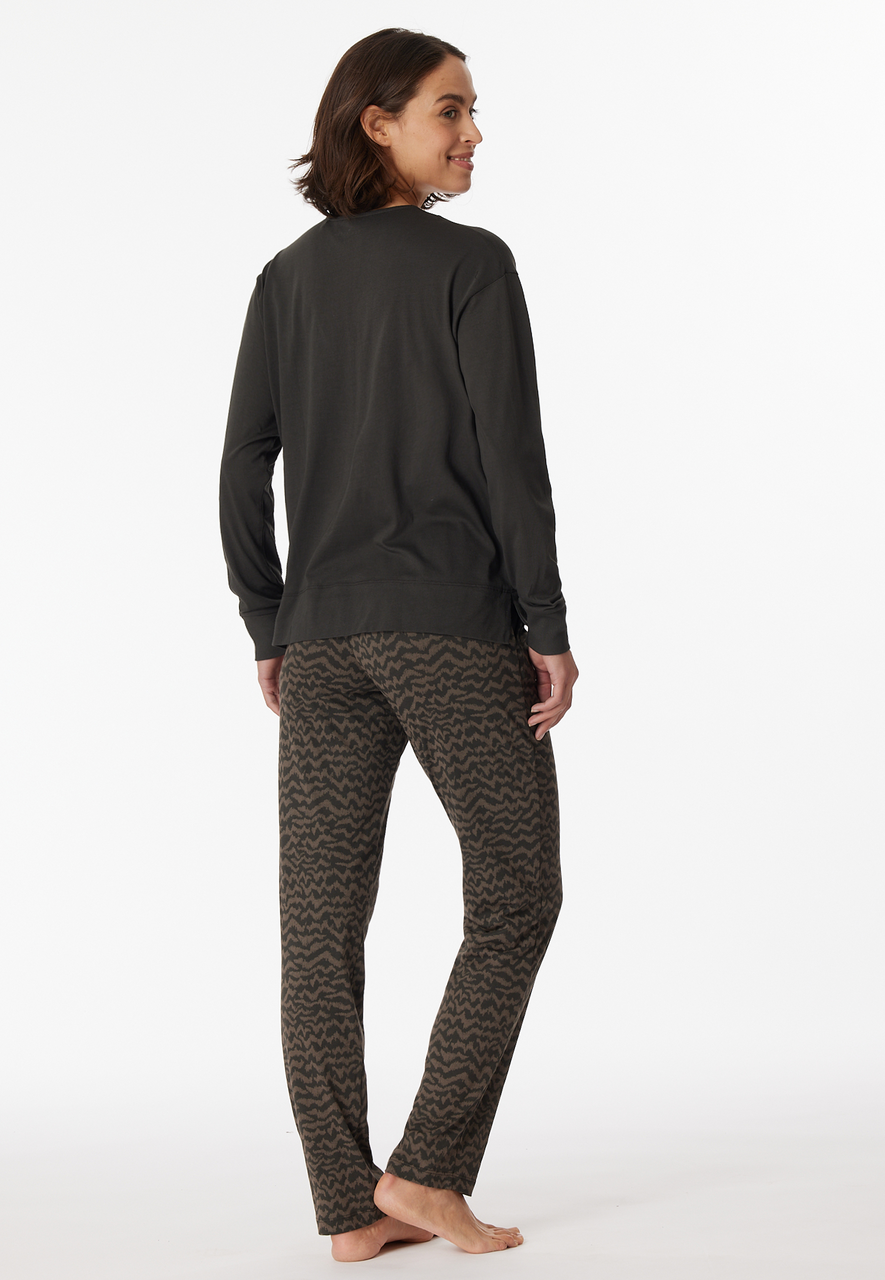 SCHIESSER Modern Nightwear pyjamaset, dames pyjama lang modal oversized V-hals antraciet
