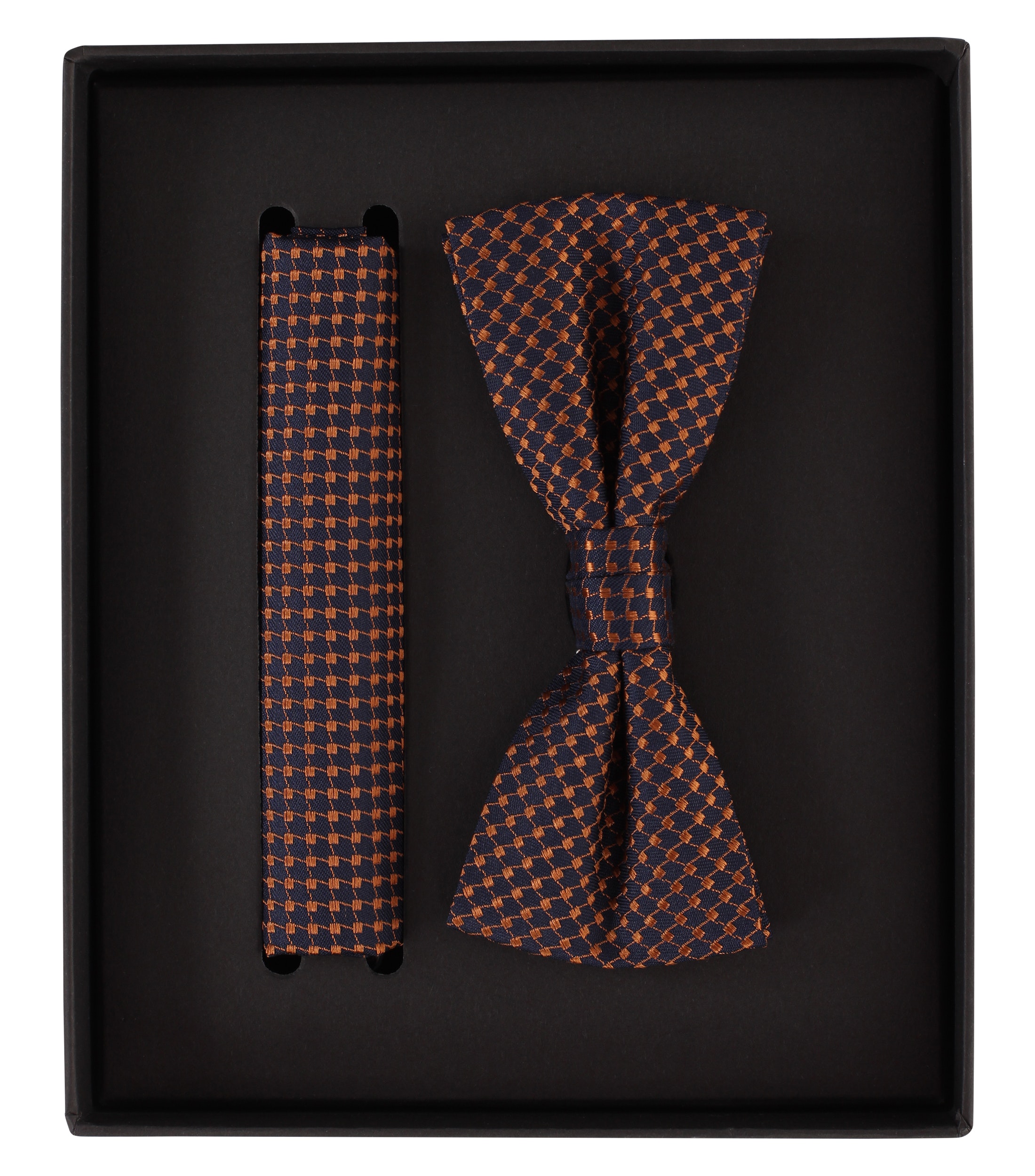VENTI set met vlinderdas en pochet, donkerblauw, oranje dessin