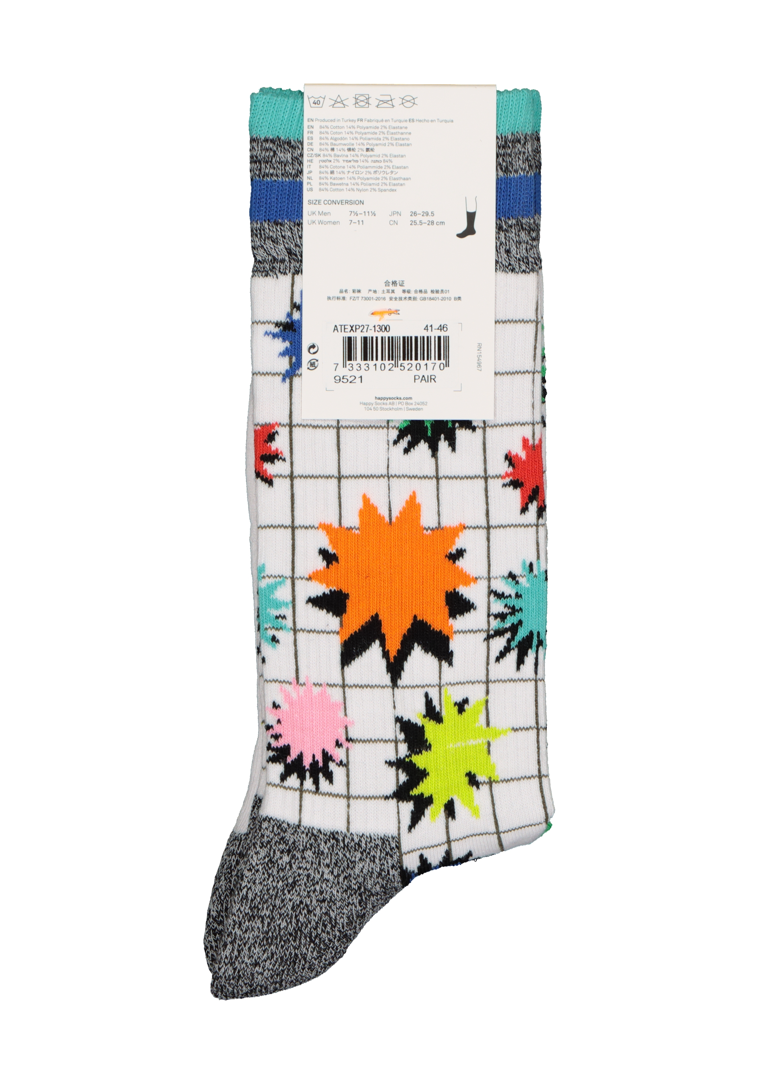 Happy Socks Explosion Crew Sock, explosief wit met kleur