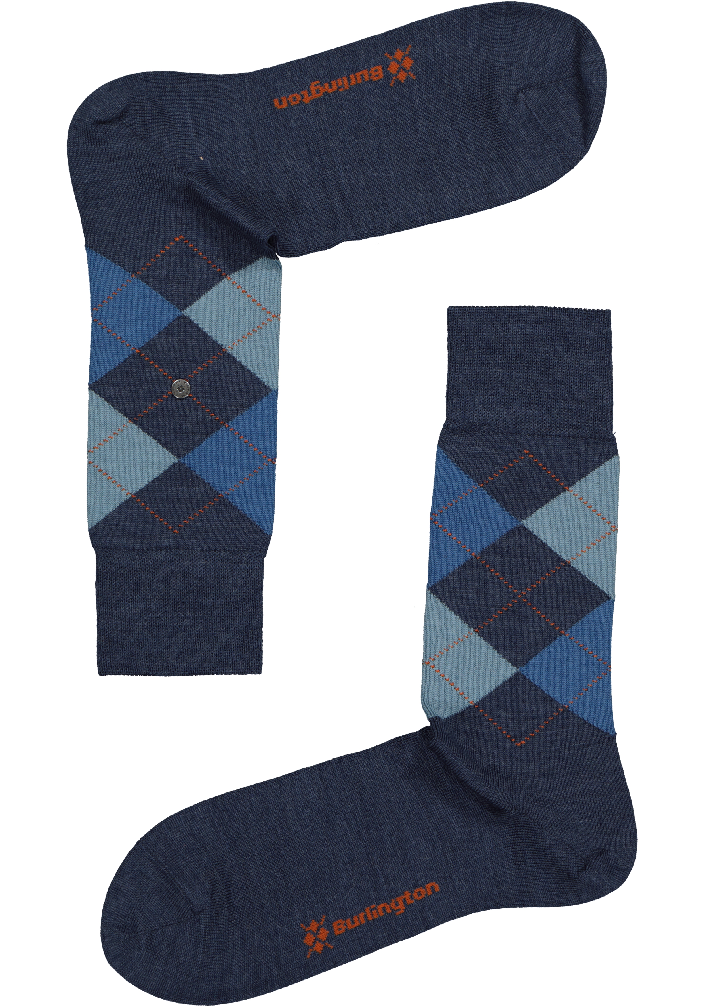 Burlington Edinburgh herensokken, wol, jeansblauw met turquoise