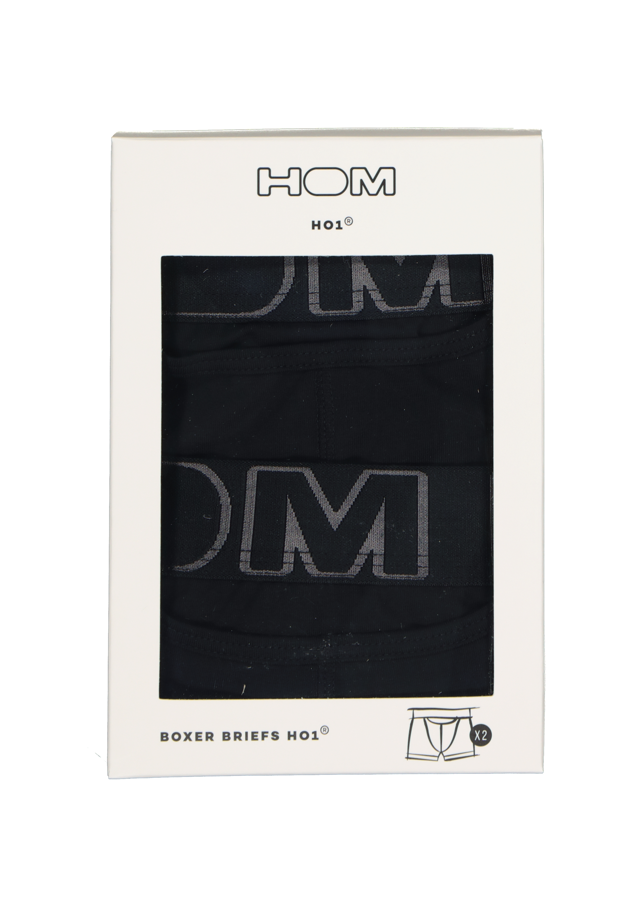 HOM HO1 boxer briefs (2-pack), heren boxer kort met horizontale gulp, zwart