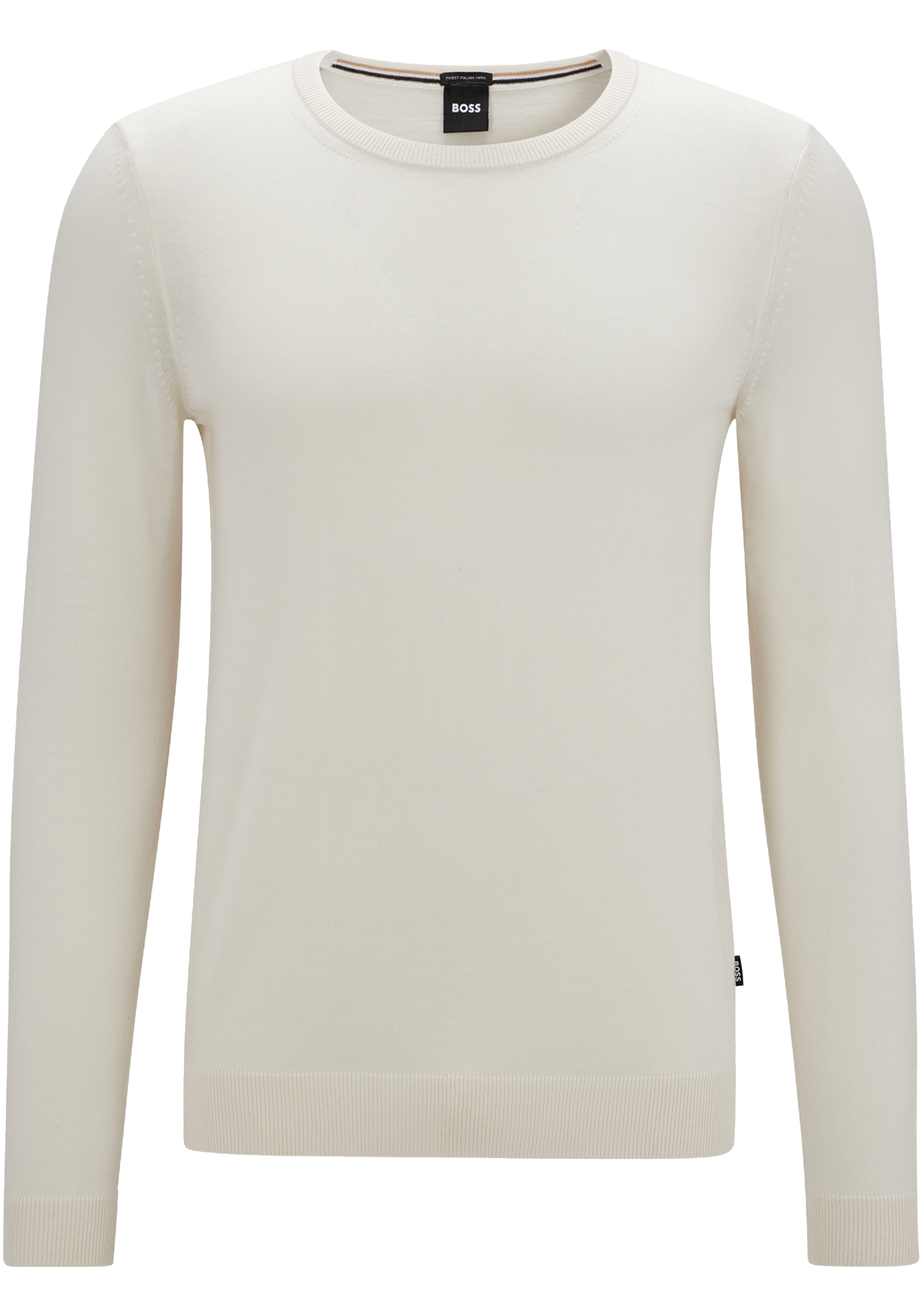 BOSS Leno slim fit trui wol, heren pullover met O-hals, wit