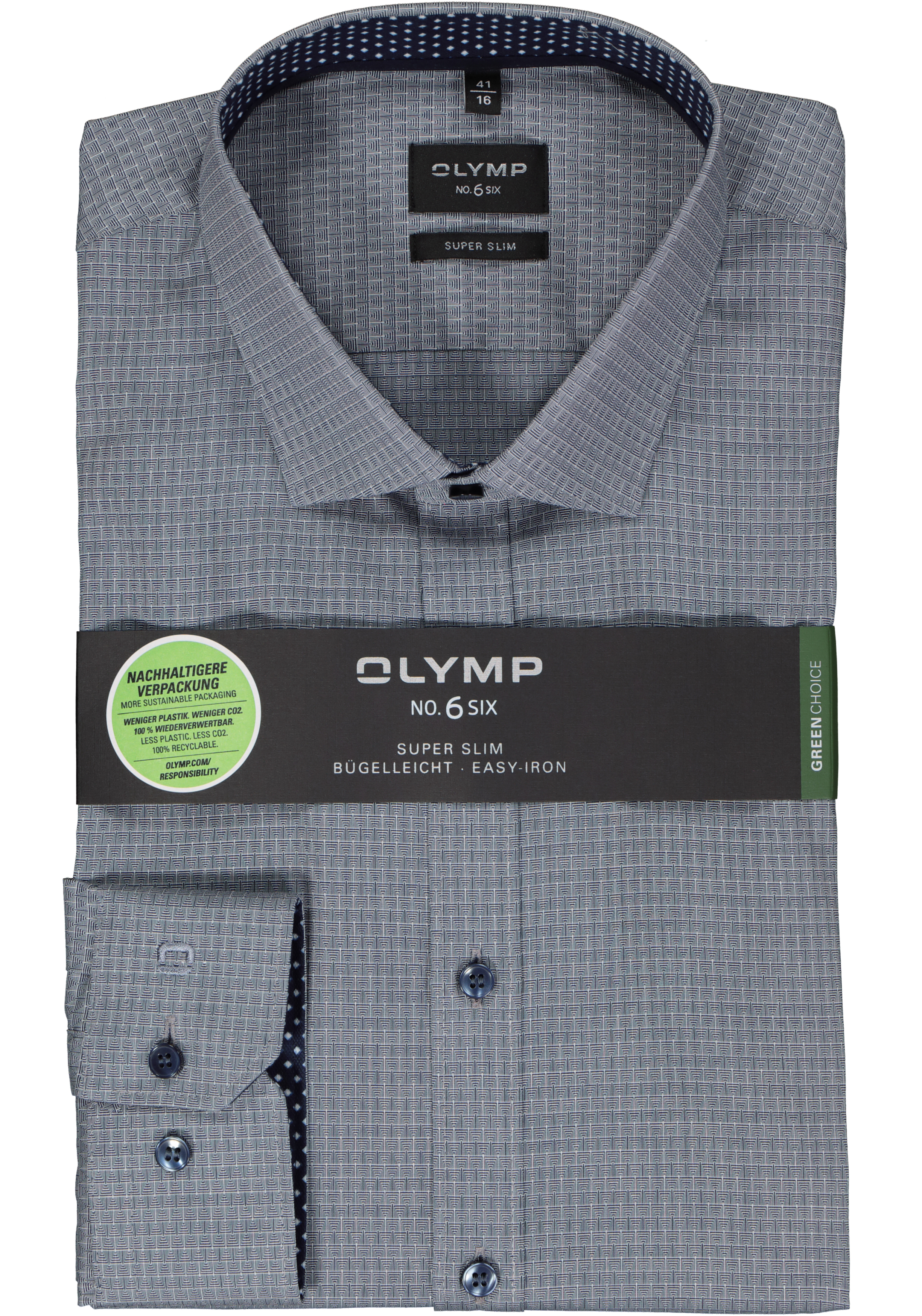 OLYMP No. 6 Six super slim fit overhemd, structuur, marine blauw mini dessin (contrast)