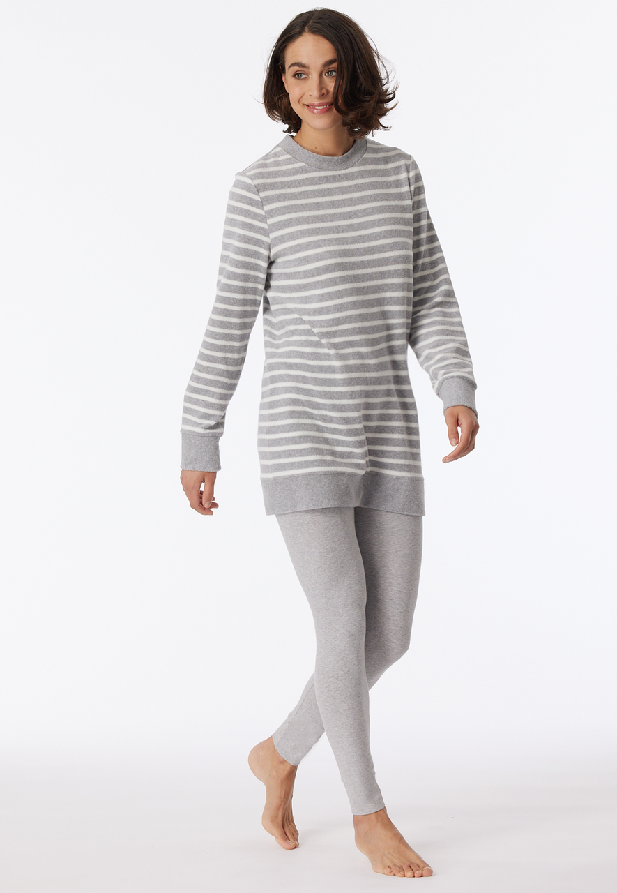 SCHIESSER Casual Essentials pyjamaset, dames pyjama lang badstof legging gestreept grijs-melange